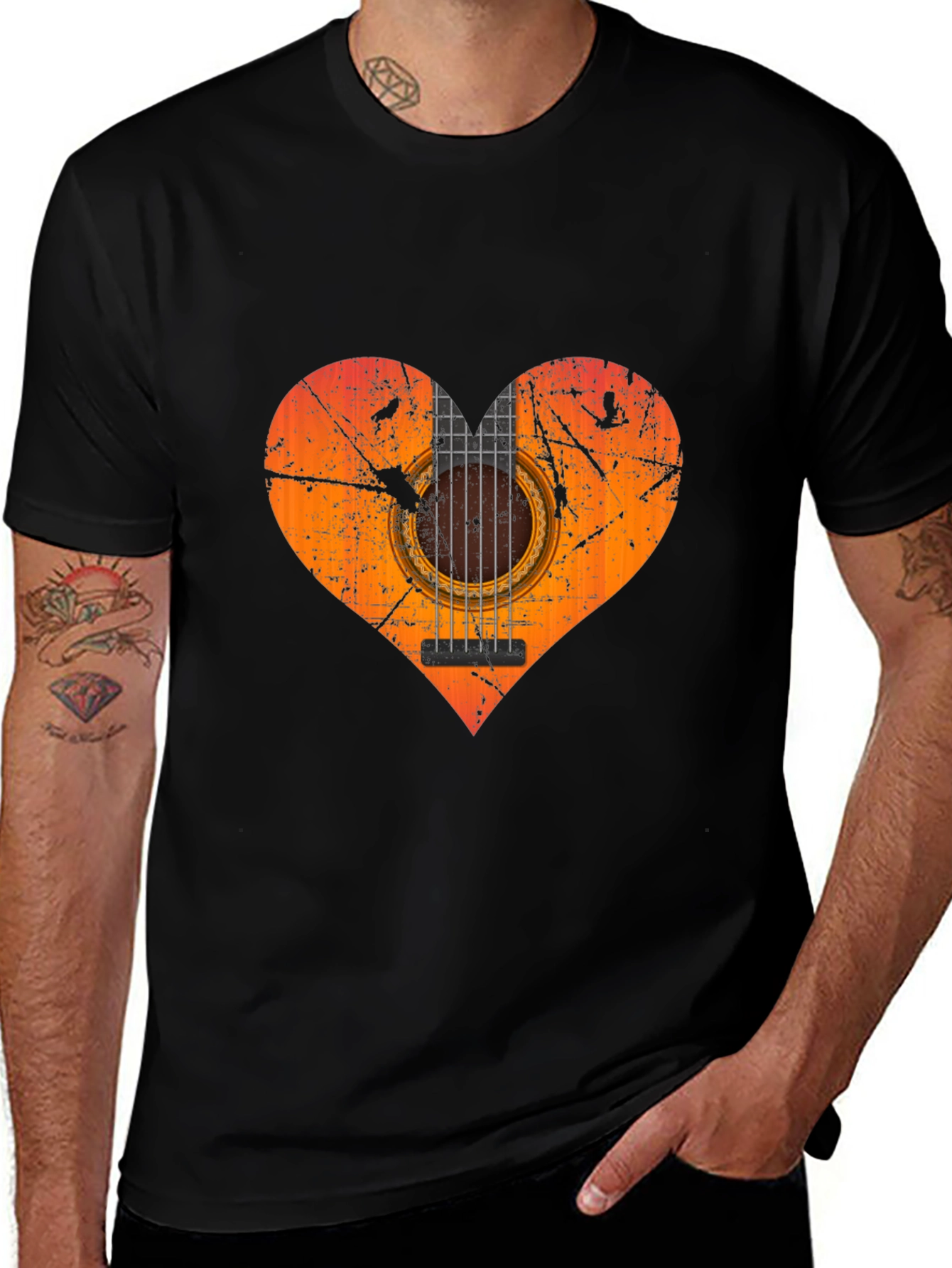 Variant 19 of Guitar Heart Graphic T-Shirt - Black