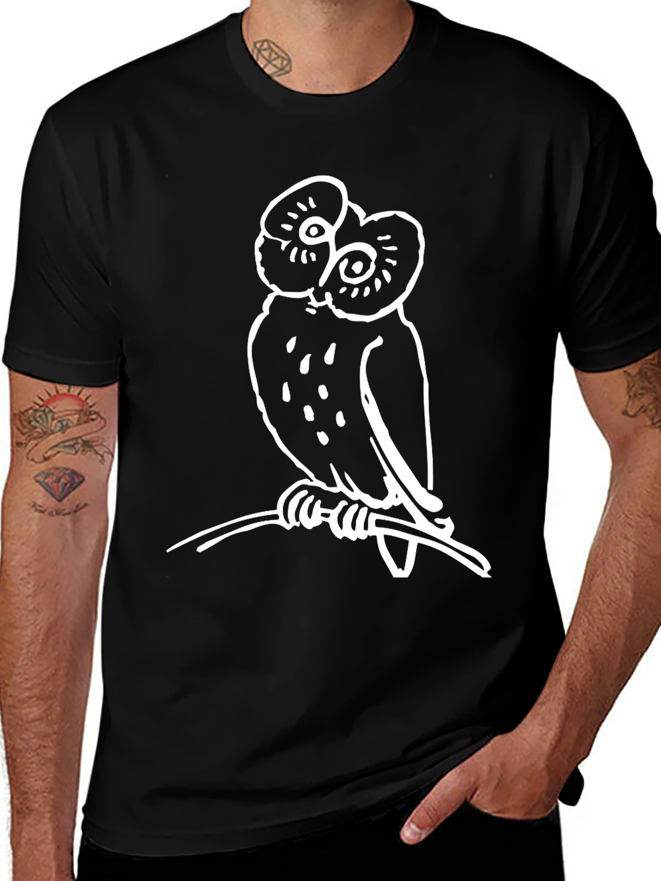 Variant 2 of Owl Graphic Tee - Black Cotton T-Shirt