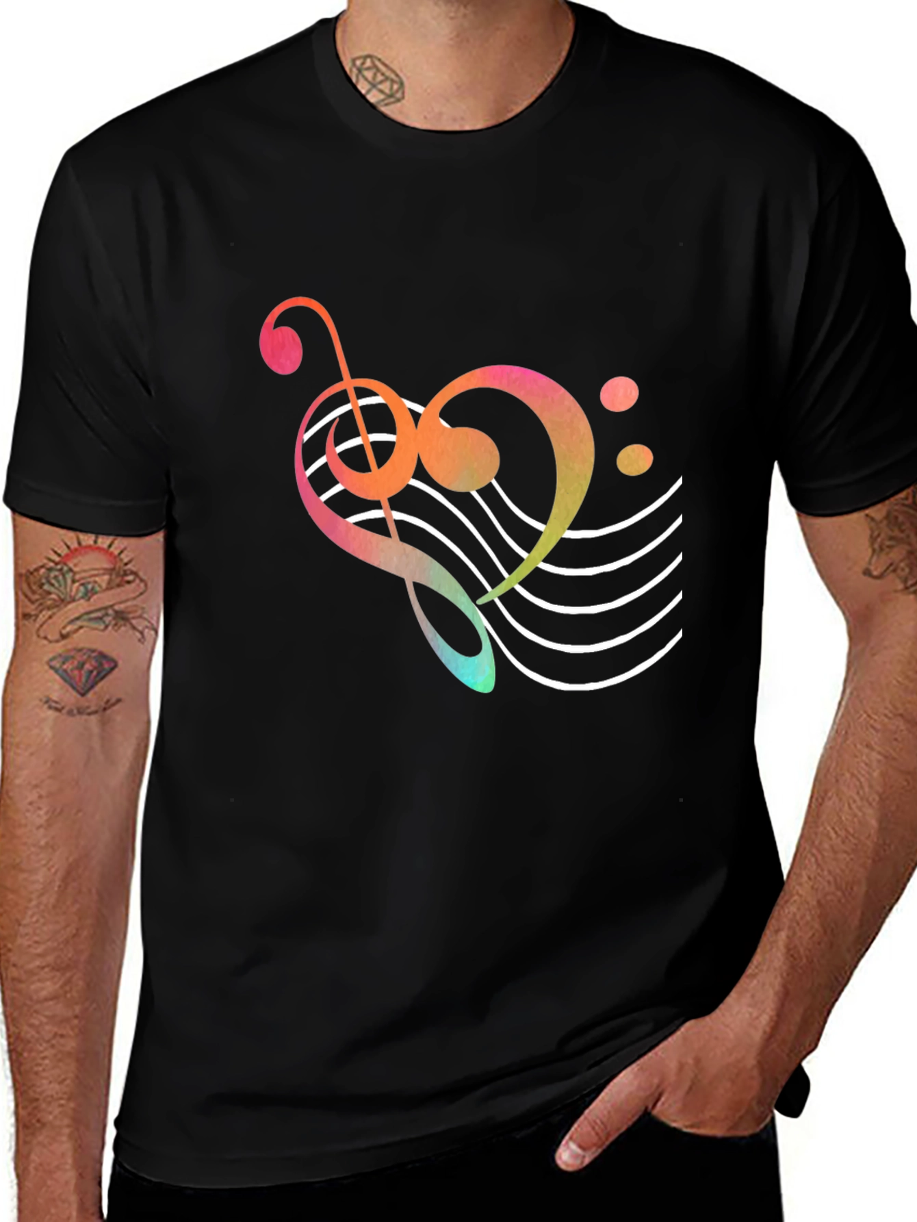 Variant 2 of Musical Note Graphic Black T-Shirt