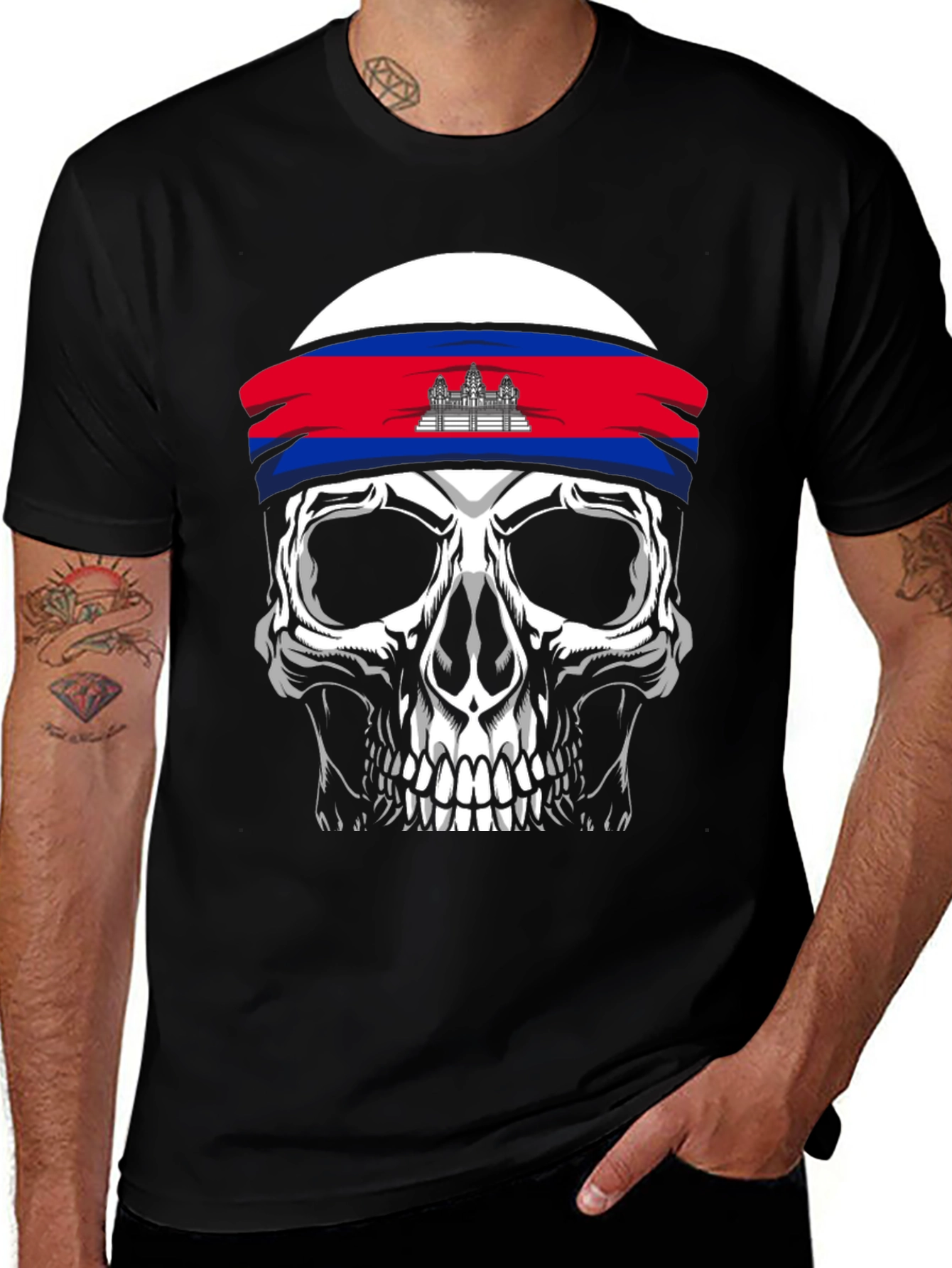 Variant 21 of Skull Cambodia Flag T-Shirt