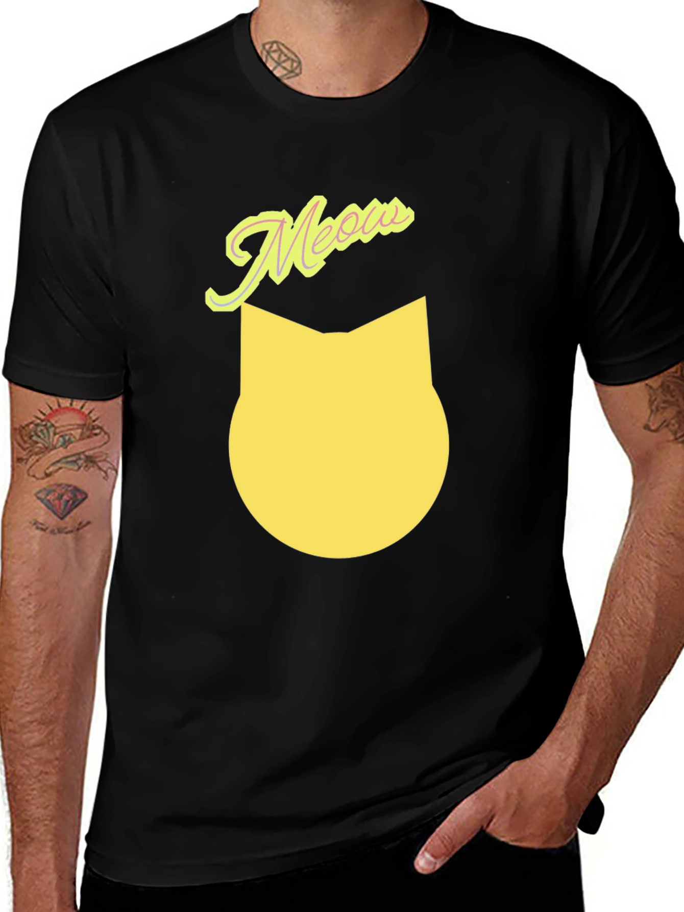 Variant 14 of Meow Cat Head Graphic Tee - Black