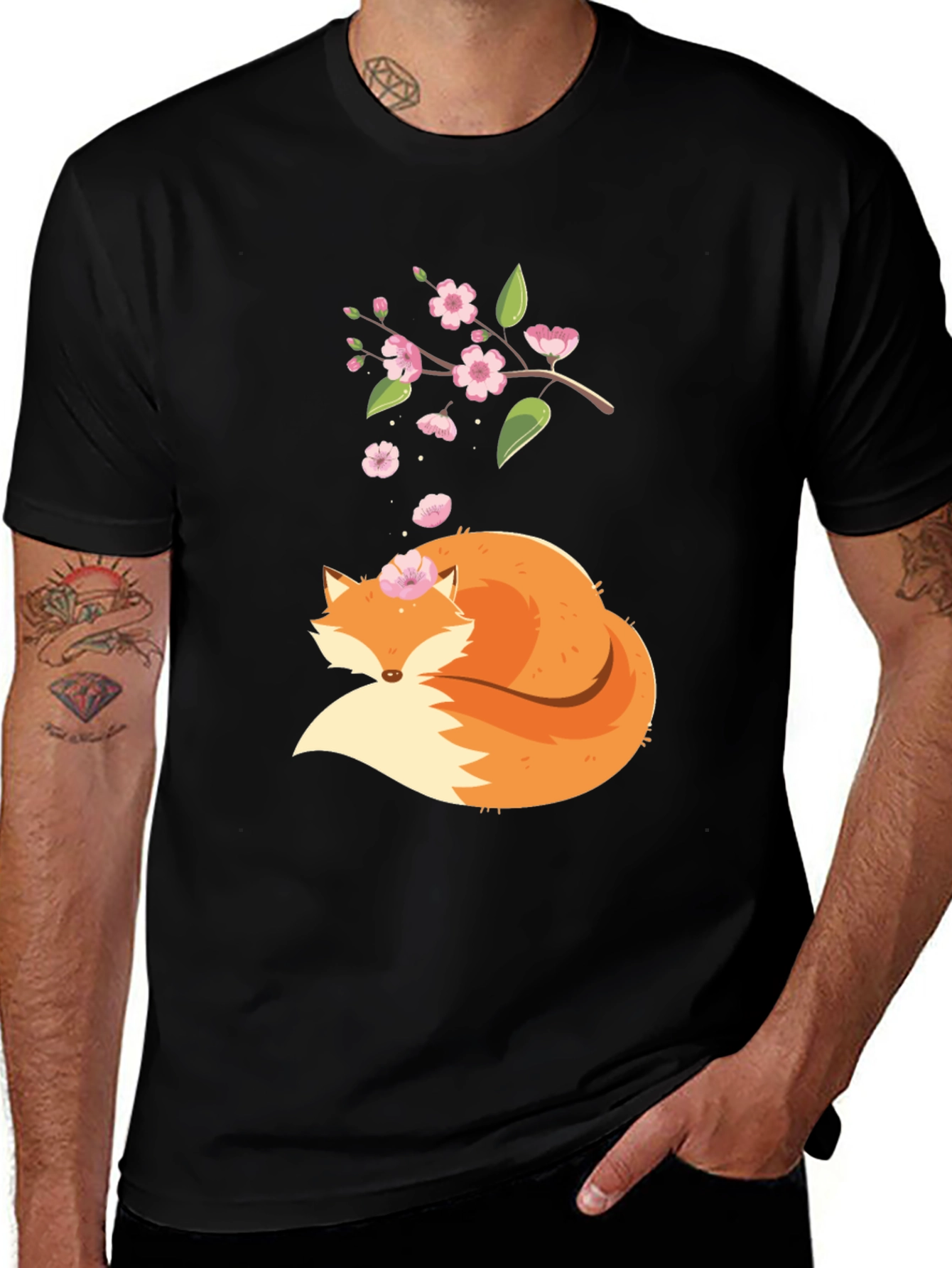 Variant 22 of Fox and Blossoms Black Graphic Tee