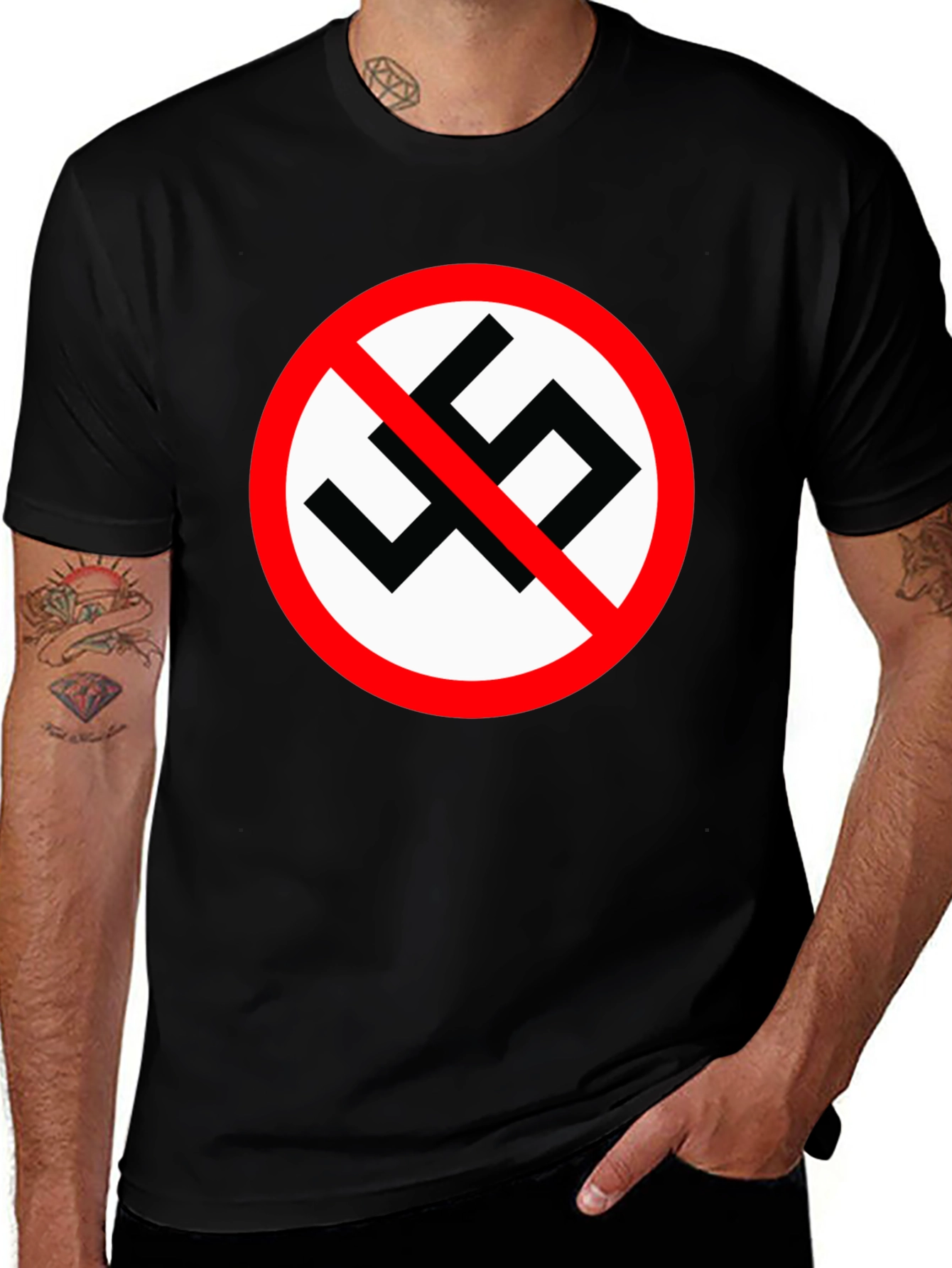 Variant 2 of Black T-Shirt with Anti-Fascist Symbol