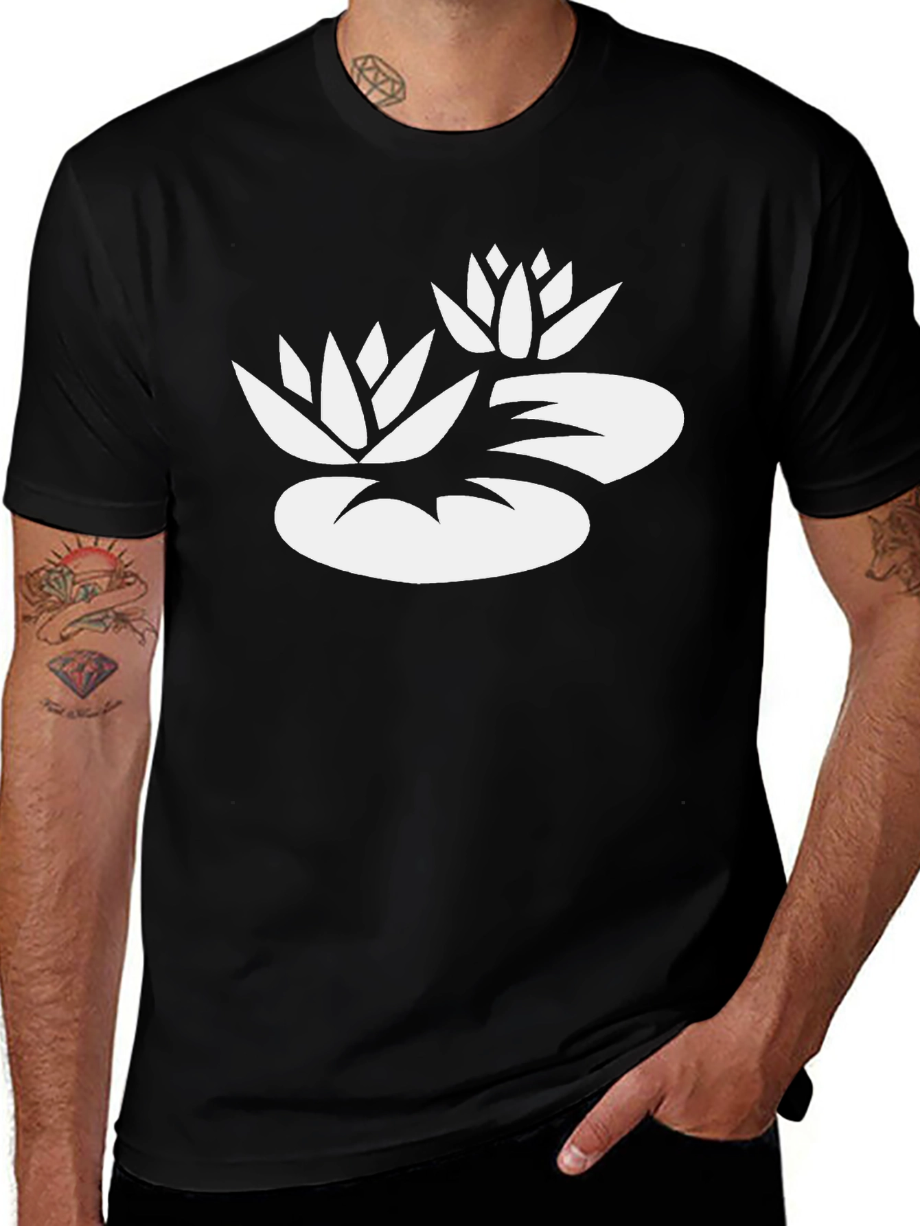 Variant 15 of Lotus Flower Graphic Tee - Black Cotton Blend