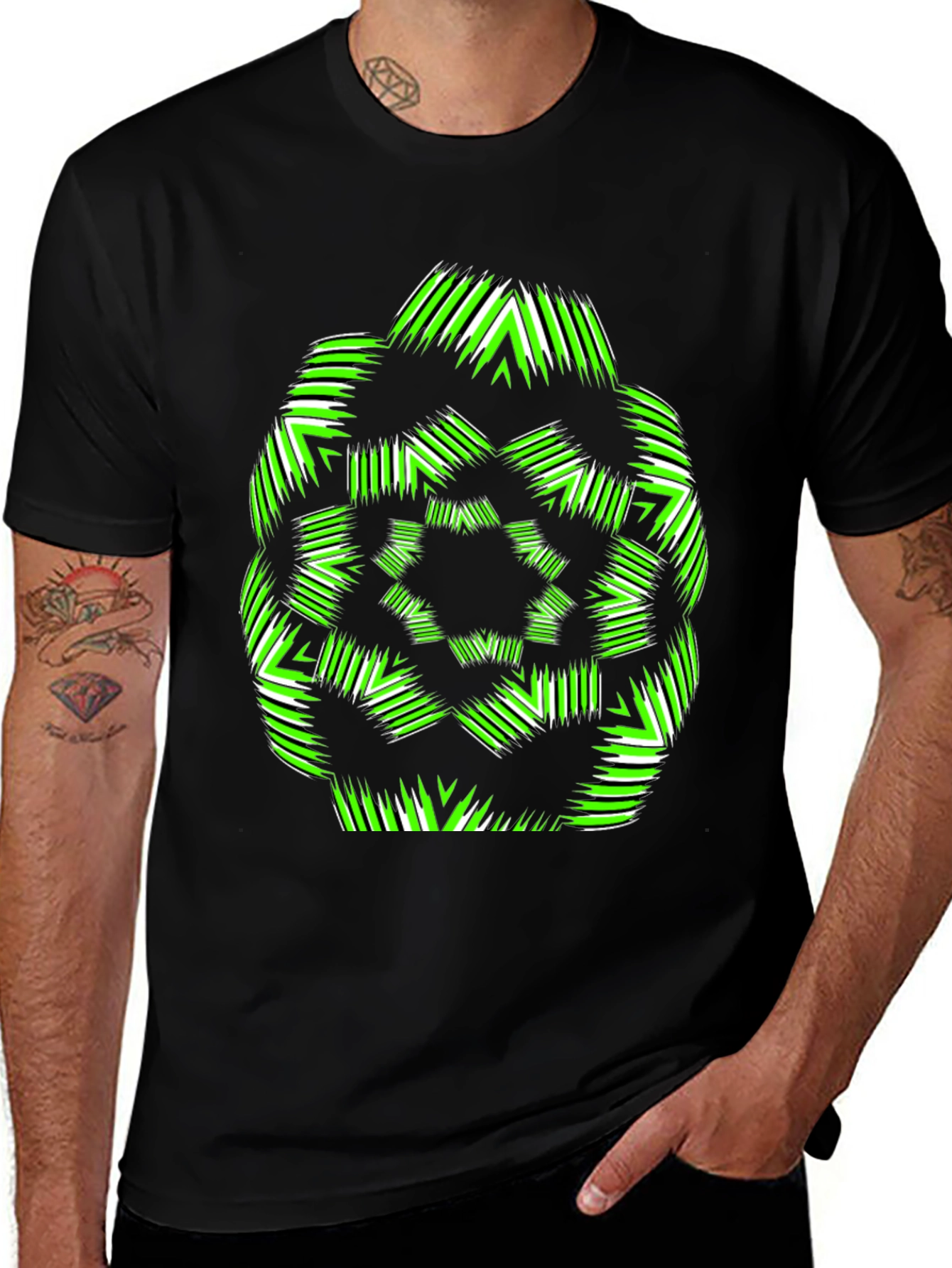 Variant 12 of Geometric Green & White Graphic T-Shirt