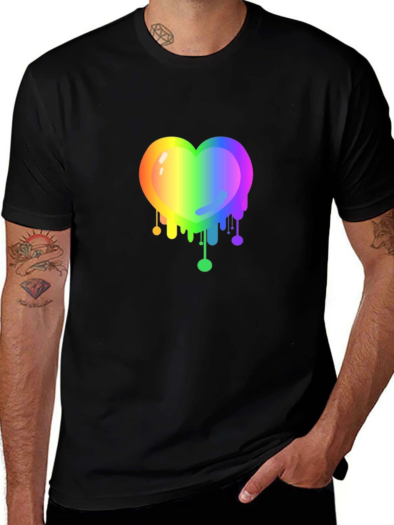 Variant 18 of Rainbow Heart Drip Graphic T-Shirt - Black