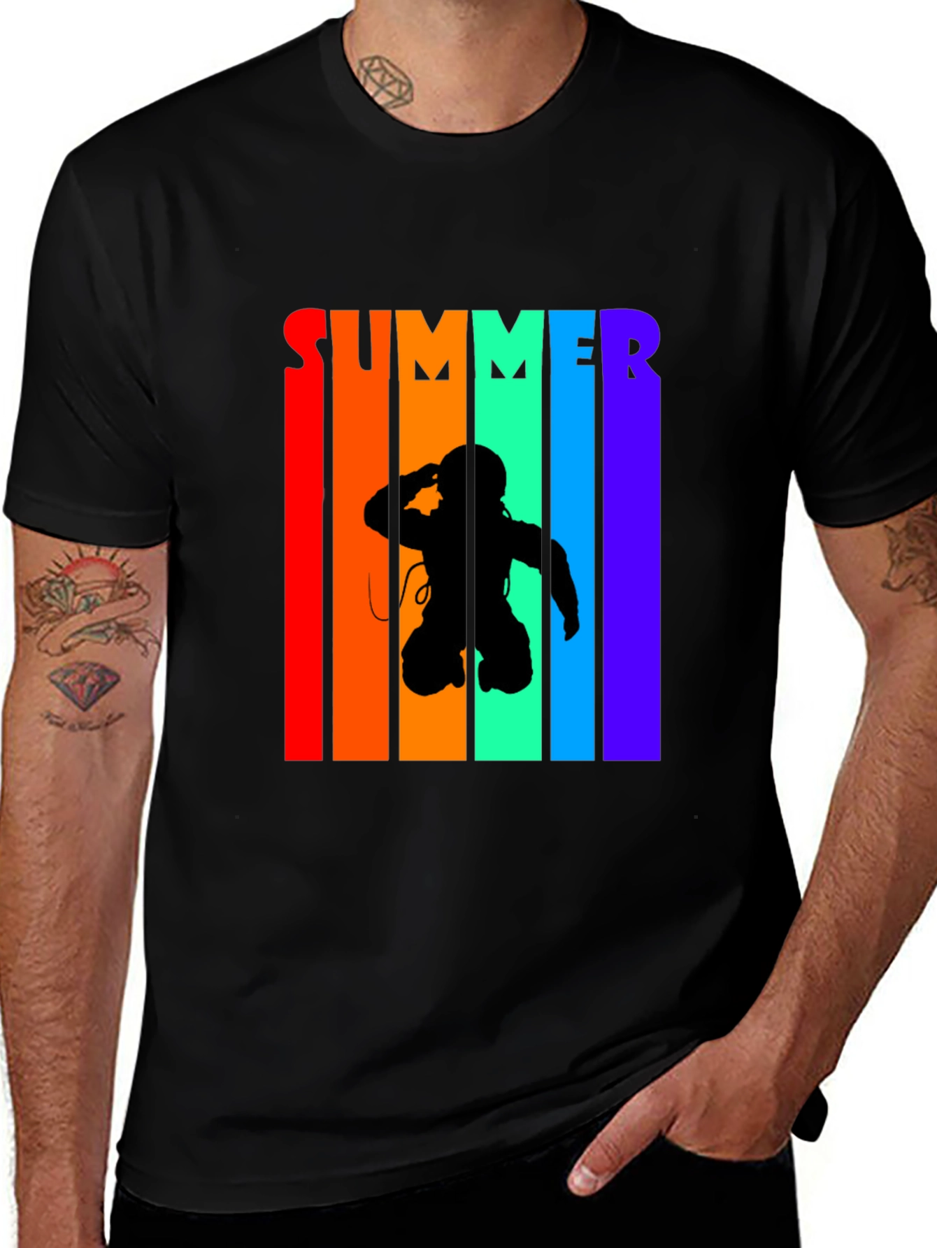 Variant 30 of Summer Rainbow Astronaut Black T-Shirt