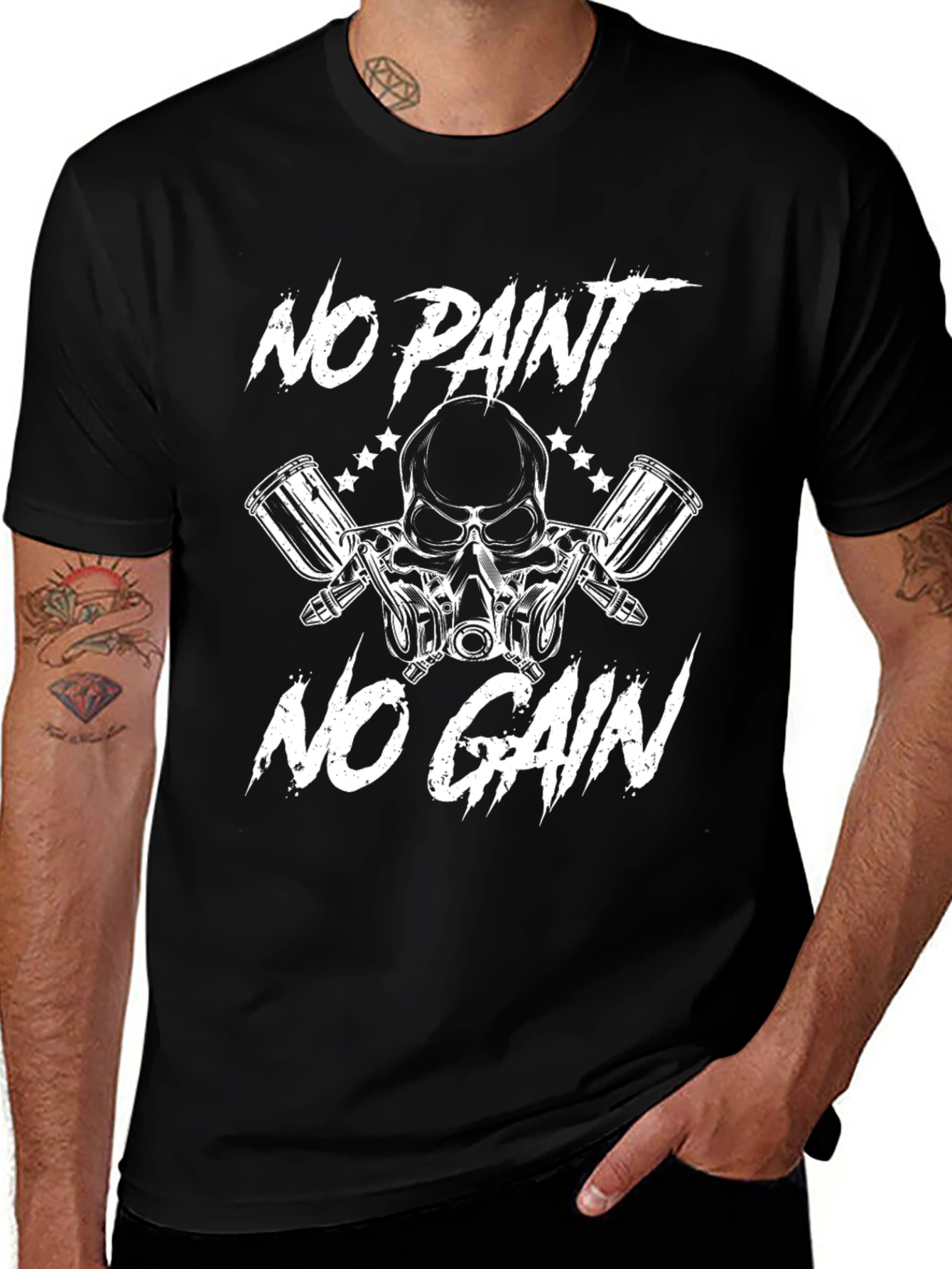 No Paint No Gain T-Shirt - Skull & Spray Gun Design