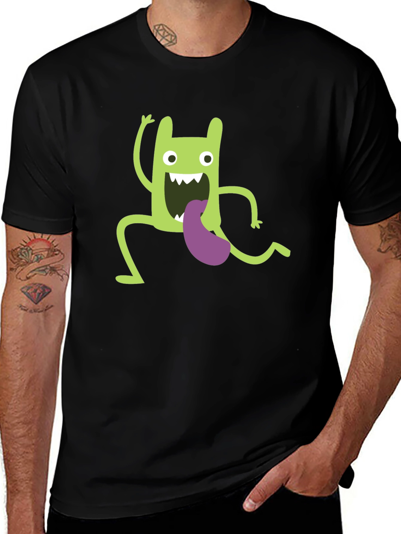 Black Funny Green Monster Graphic T-Shirt main image