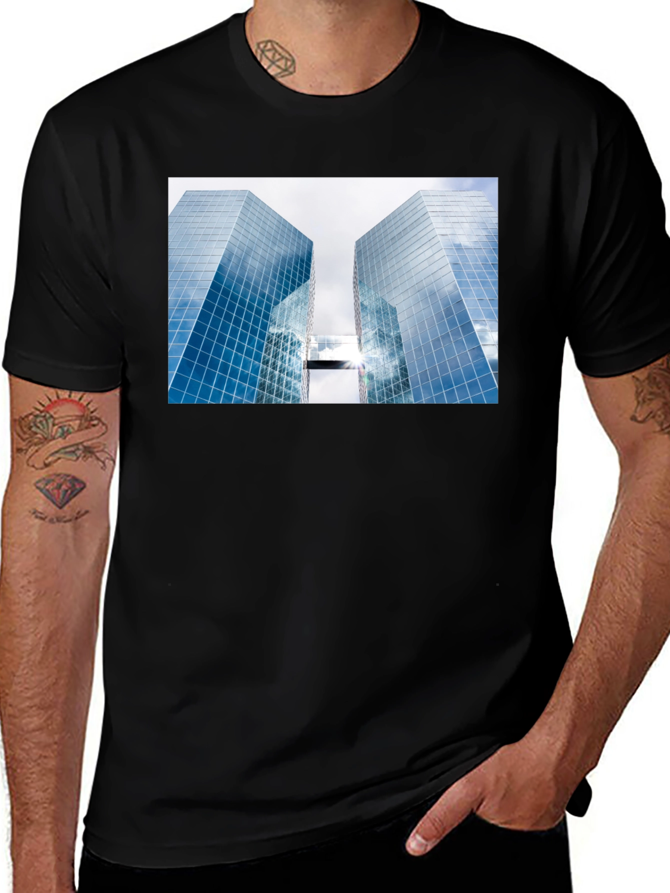 Variant 6 of Modern Architecture Graphic Tee - Black Cotton