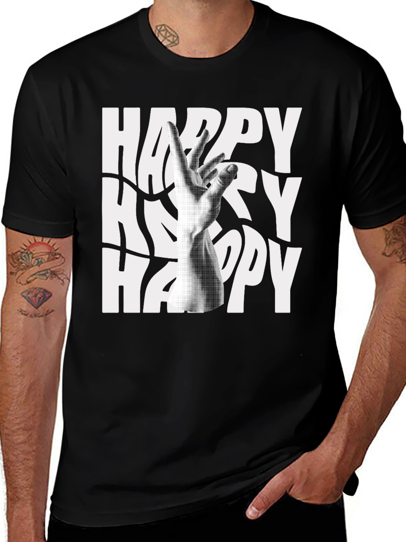 Variant 3 of Happy Graphic Tee - Black Short Sleeve Crew Neck T-Shirt