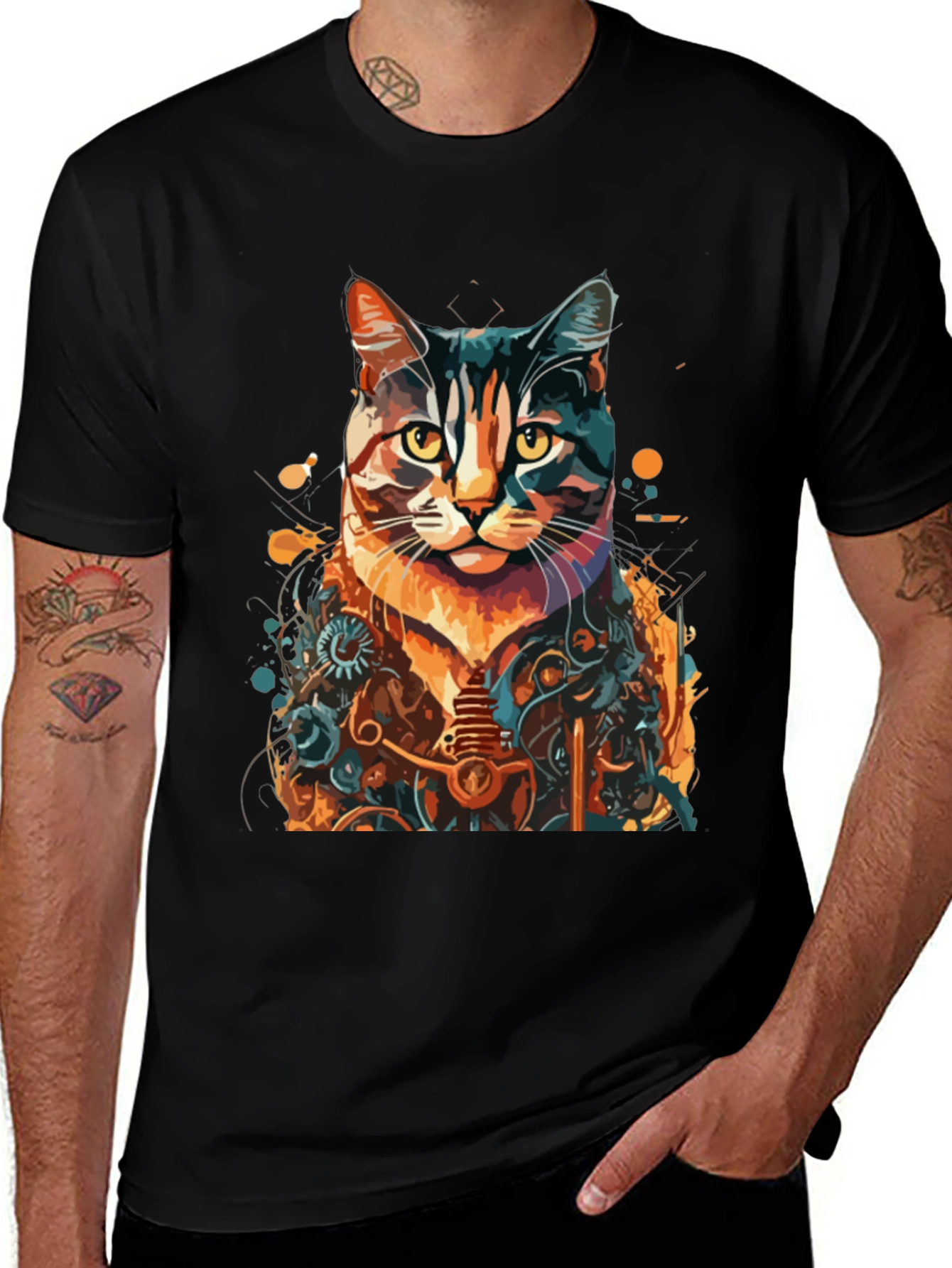 Variant 6 of Steampunk Cat Graphic Tee - Unique Design