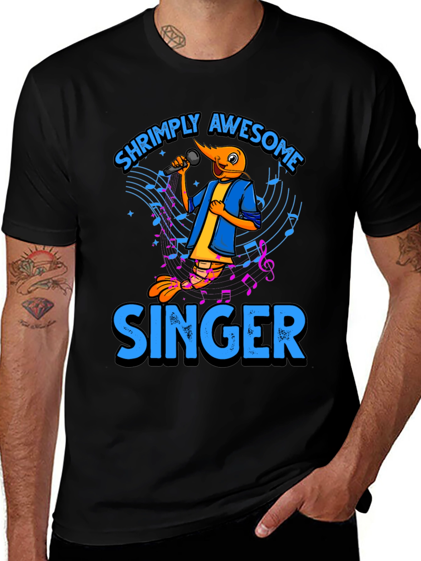 Variant 7 of Shrimply Awesome Singer T-Shirt - Black