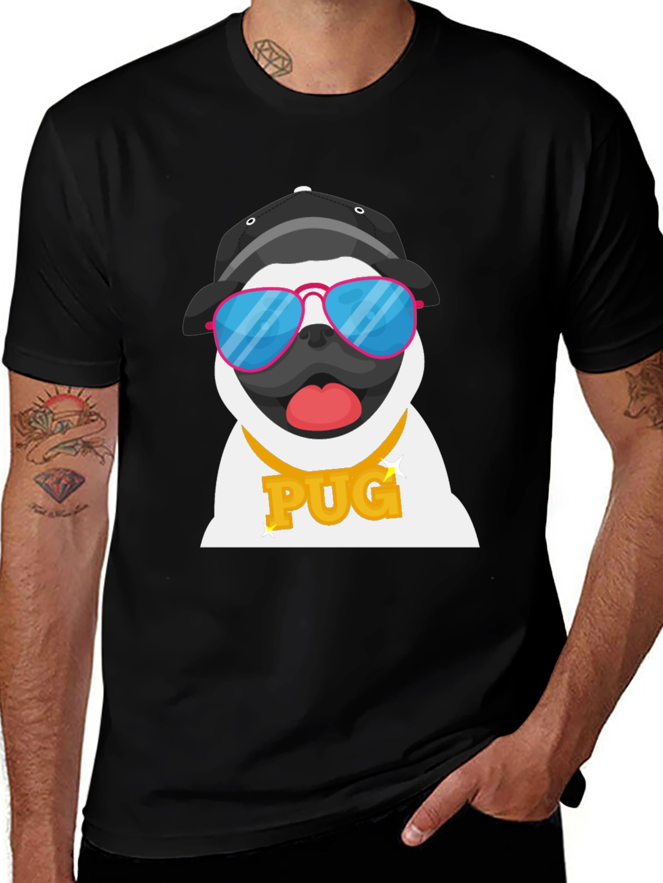 Variant 27 of Cool Pug T-Shirt - Dog Wearing Sunglasses