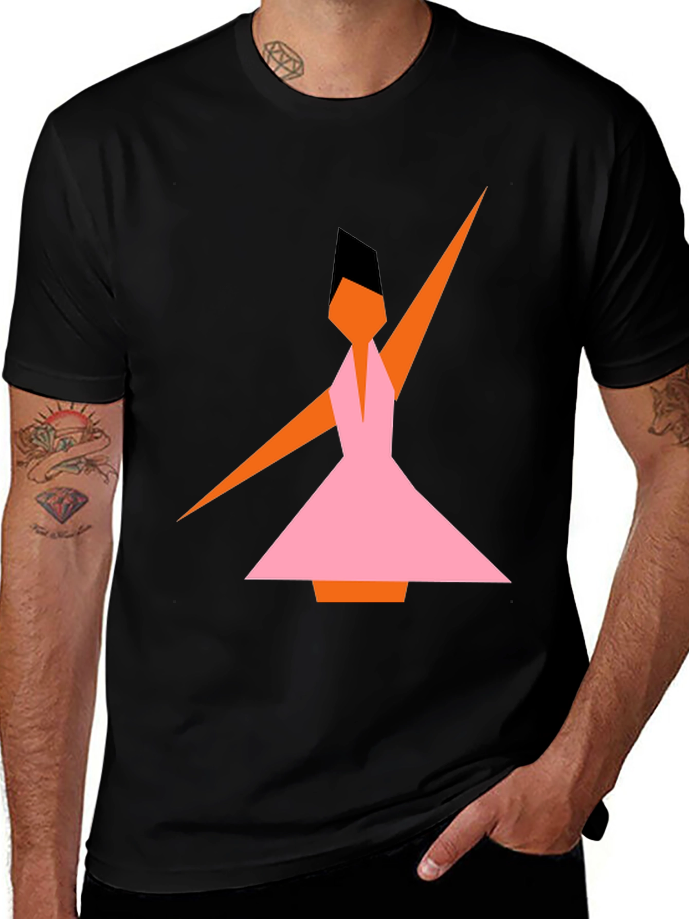 Black Geometric Dance T-Shirt - Abstract Style main image