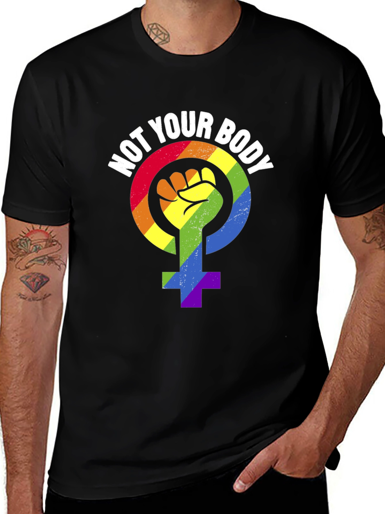 Black Not Your Body T-Shirt - Rainbow Feminist Symbol main image