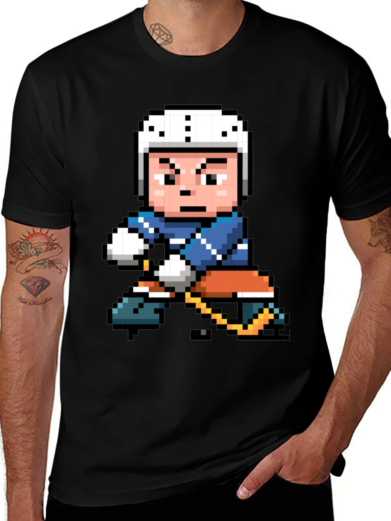 Variant 13 of Retro Pixel Hockey Player Graphic T-Shirt