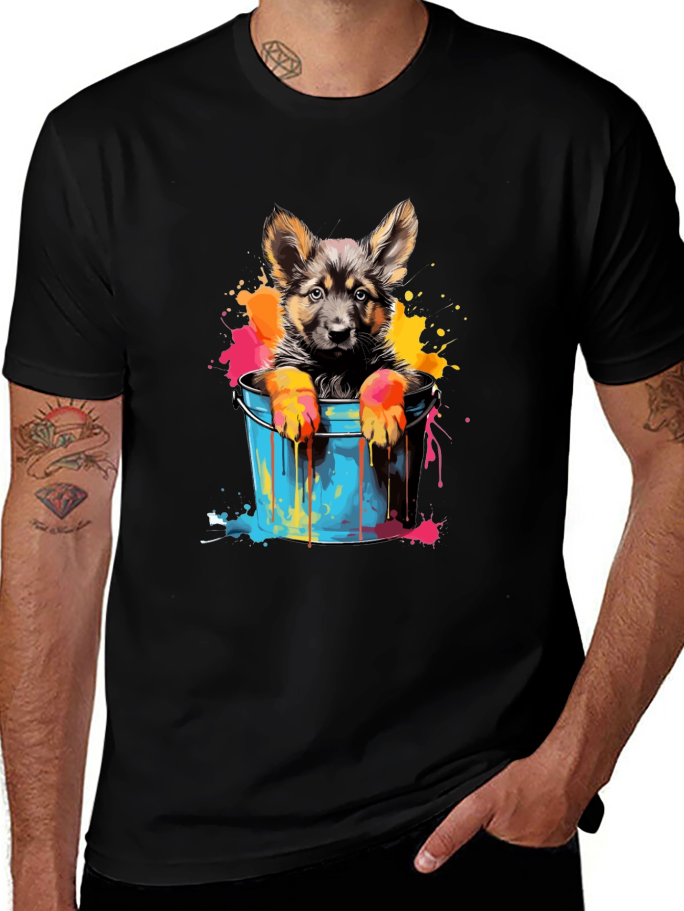 Variant 27 of Puppy in Bucket Graphic Tee - Black Cotton