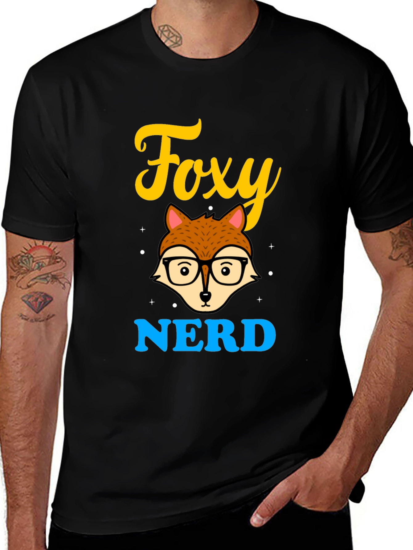 Variant 29 of Foxy Nerd T-Shirt - Black Cotton Tee