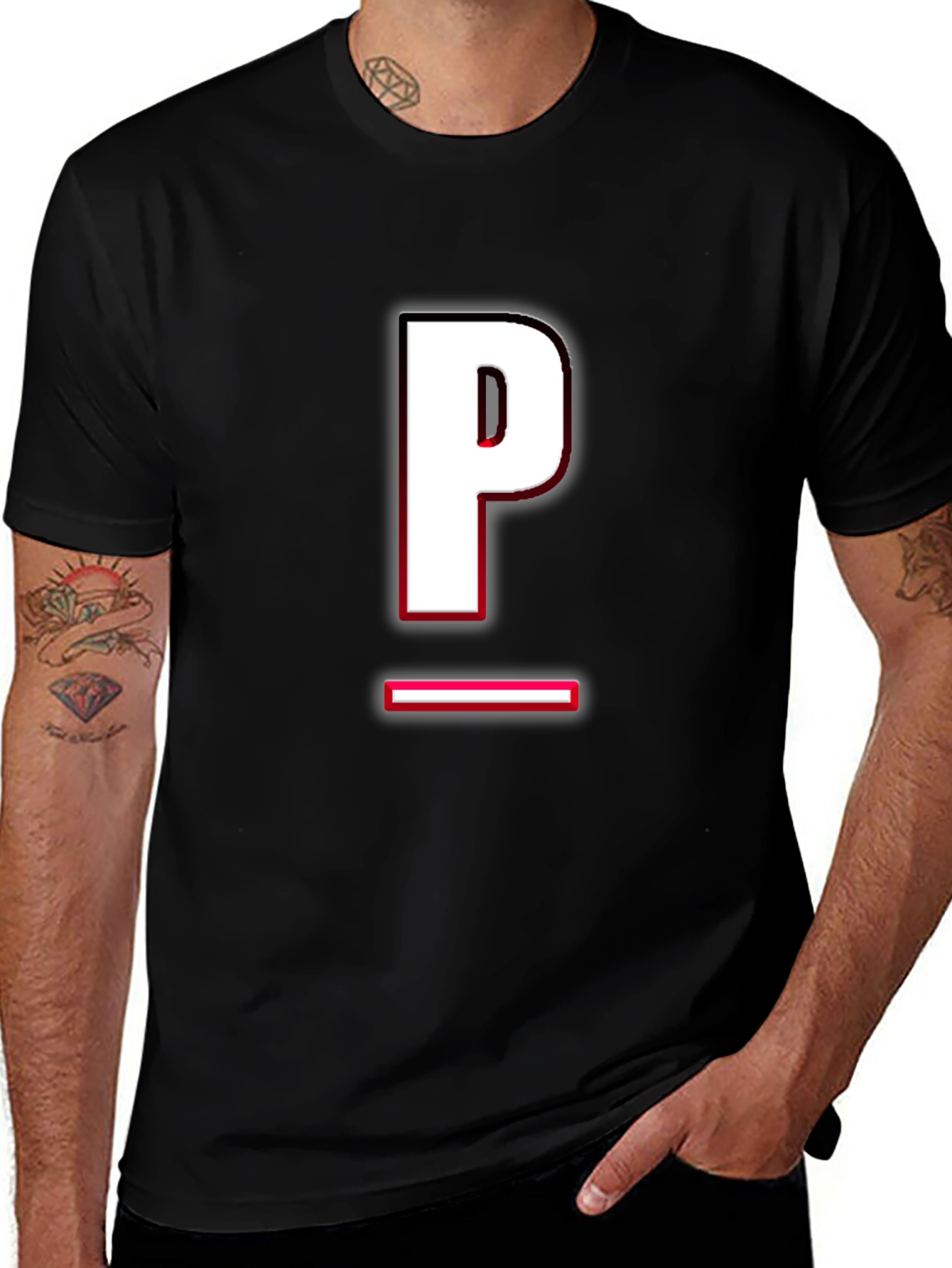 Variant 14 of Modern Black T-Shirt with Letter 'P' Design