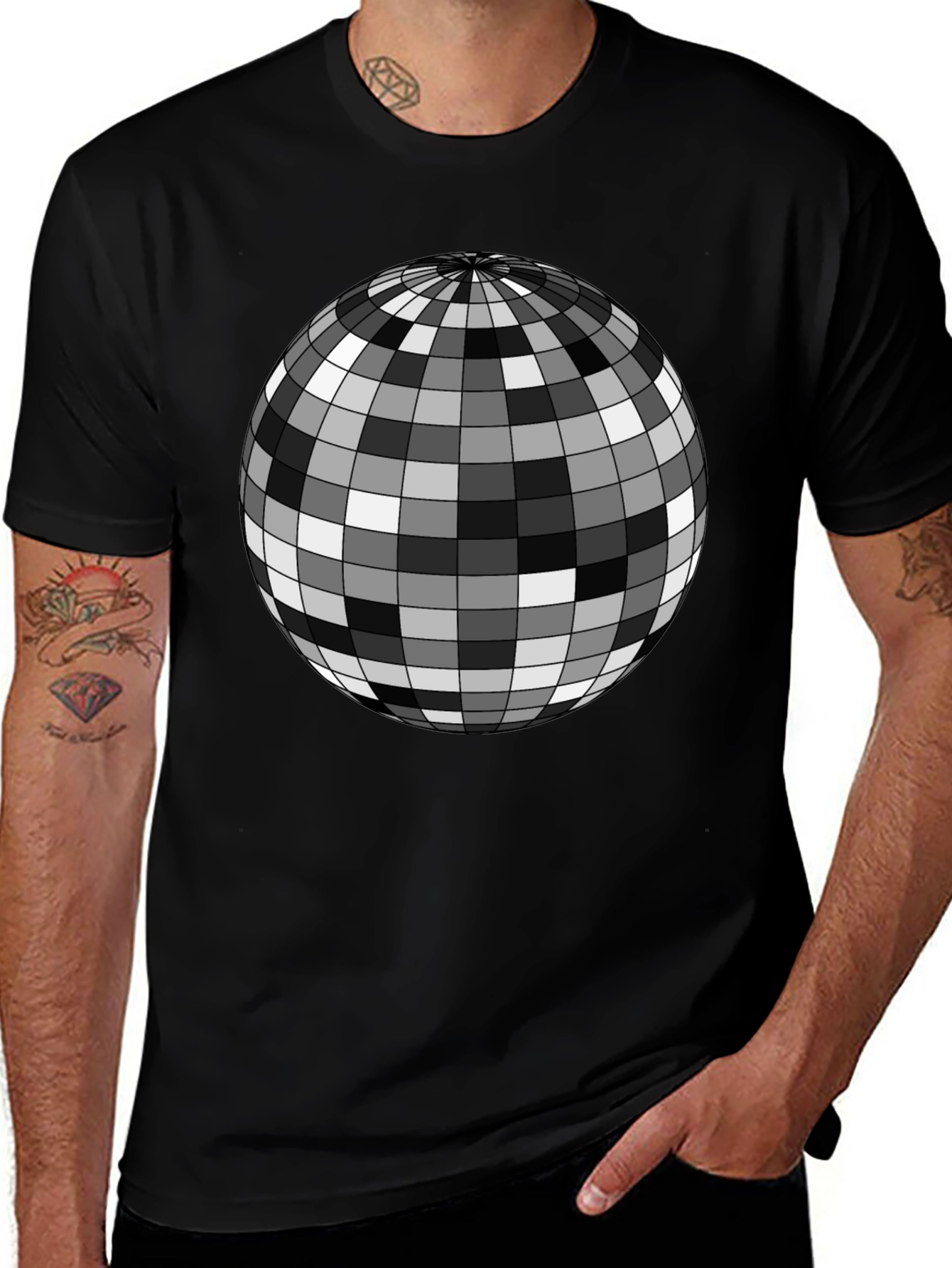 Variant 16 of Retro Disco Ball Graphic Tee - Men's Black T-Shirt