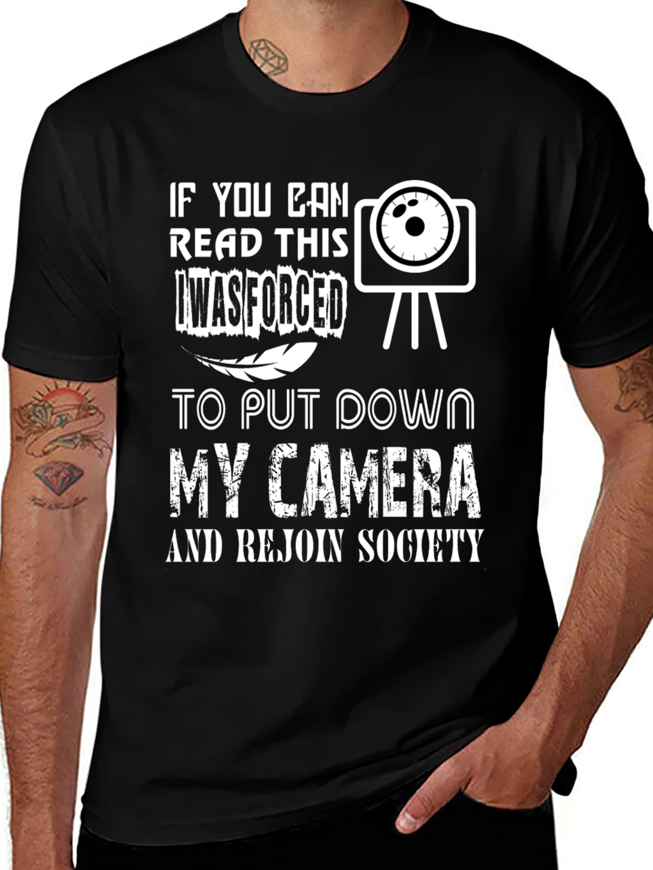 Black Funny Camera T-Shirt - Forced to Put Down My Camera main image