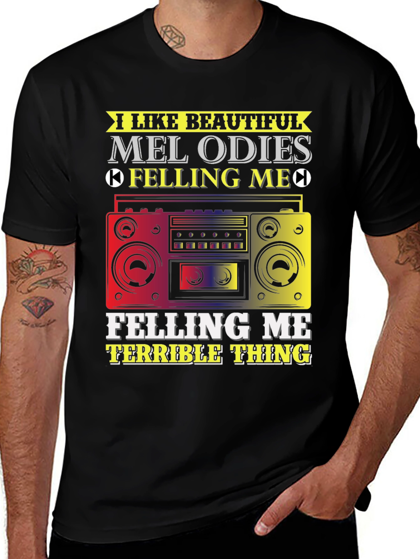 Variant 14 of Retro Boombox Graphic T-Shirt - I Like Beautiful Melodies Tee