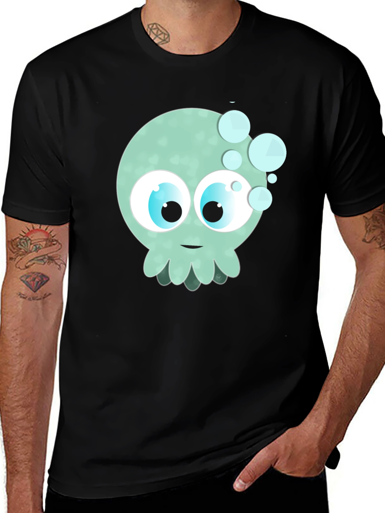 Variant 17 of Cute Cartoon Octopus T-Shirt - Black