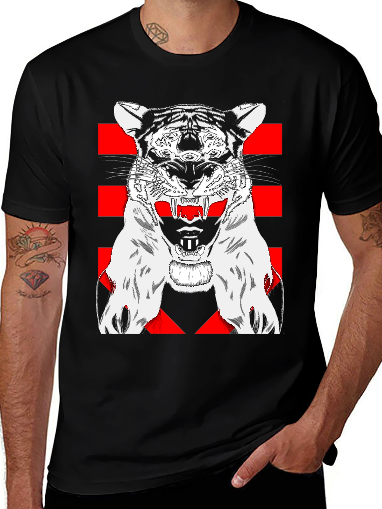 Variant 17 of Graphic Tiger Print Crew Neck T-Shirt