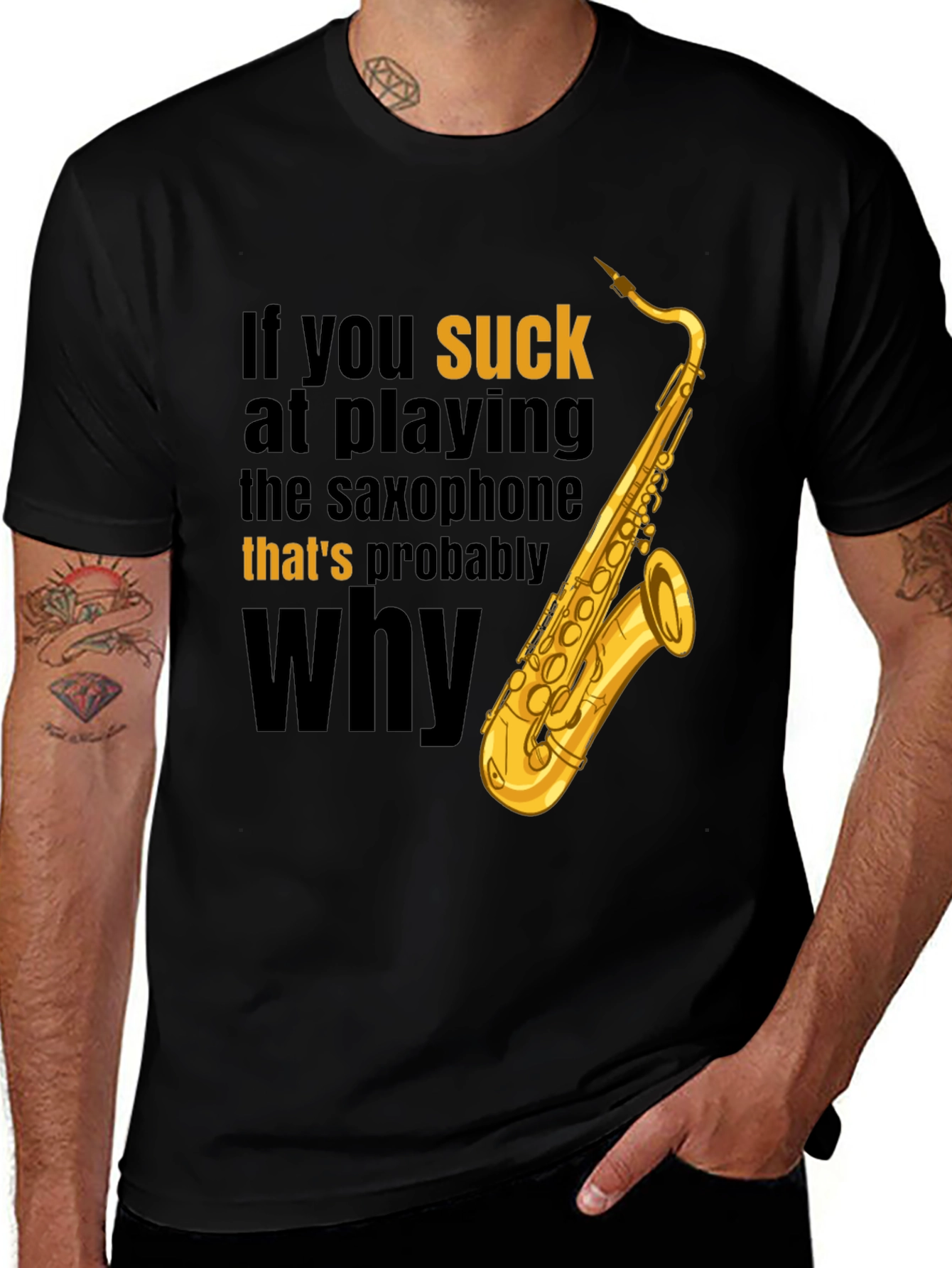 Black Saxophone Player Humor T-Shirt - That's Probably Why main image