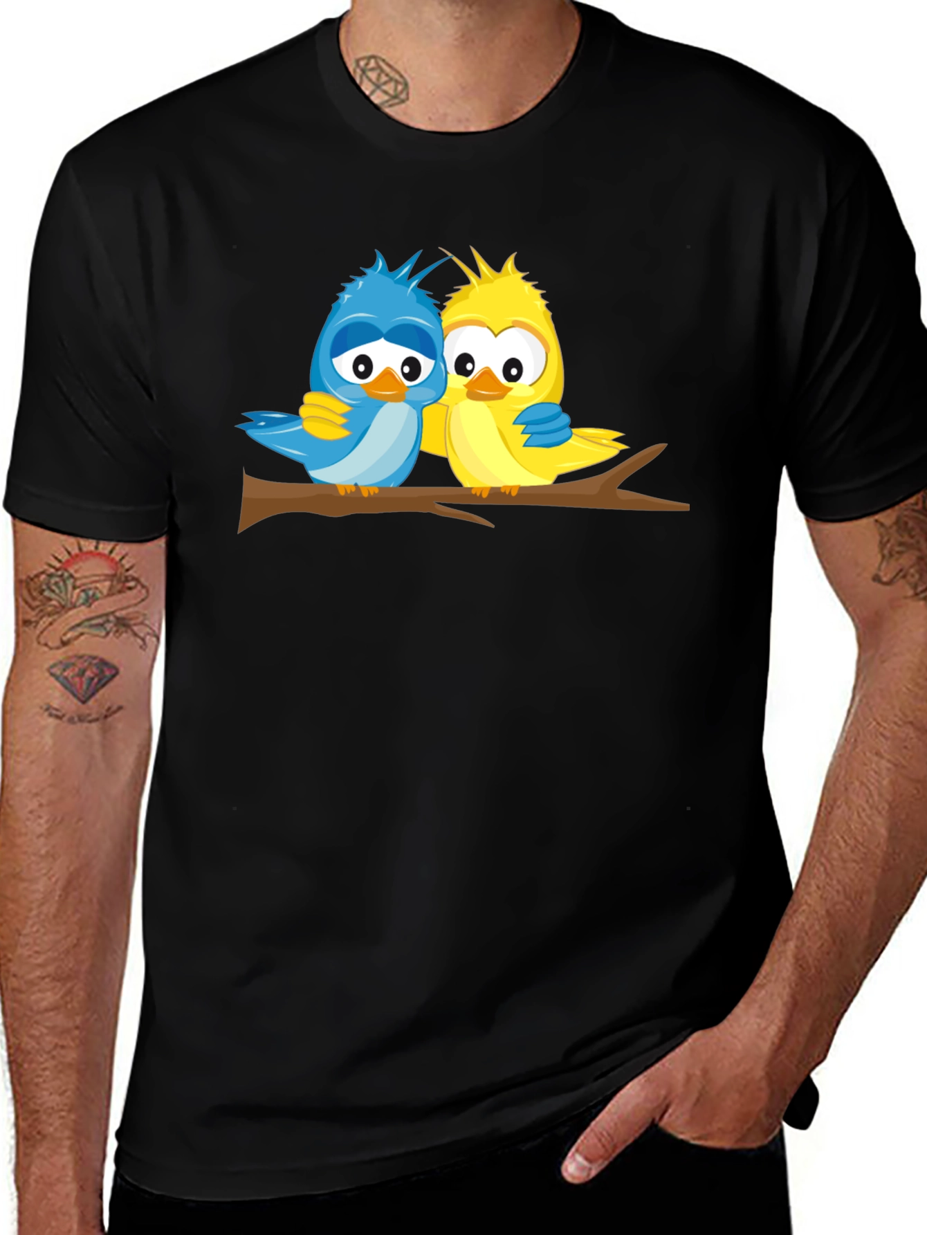 Variant 21 of Cute Cartoon Birds Black T-Shirt