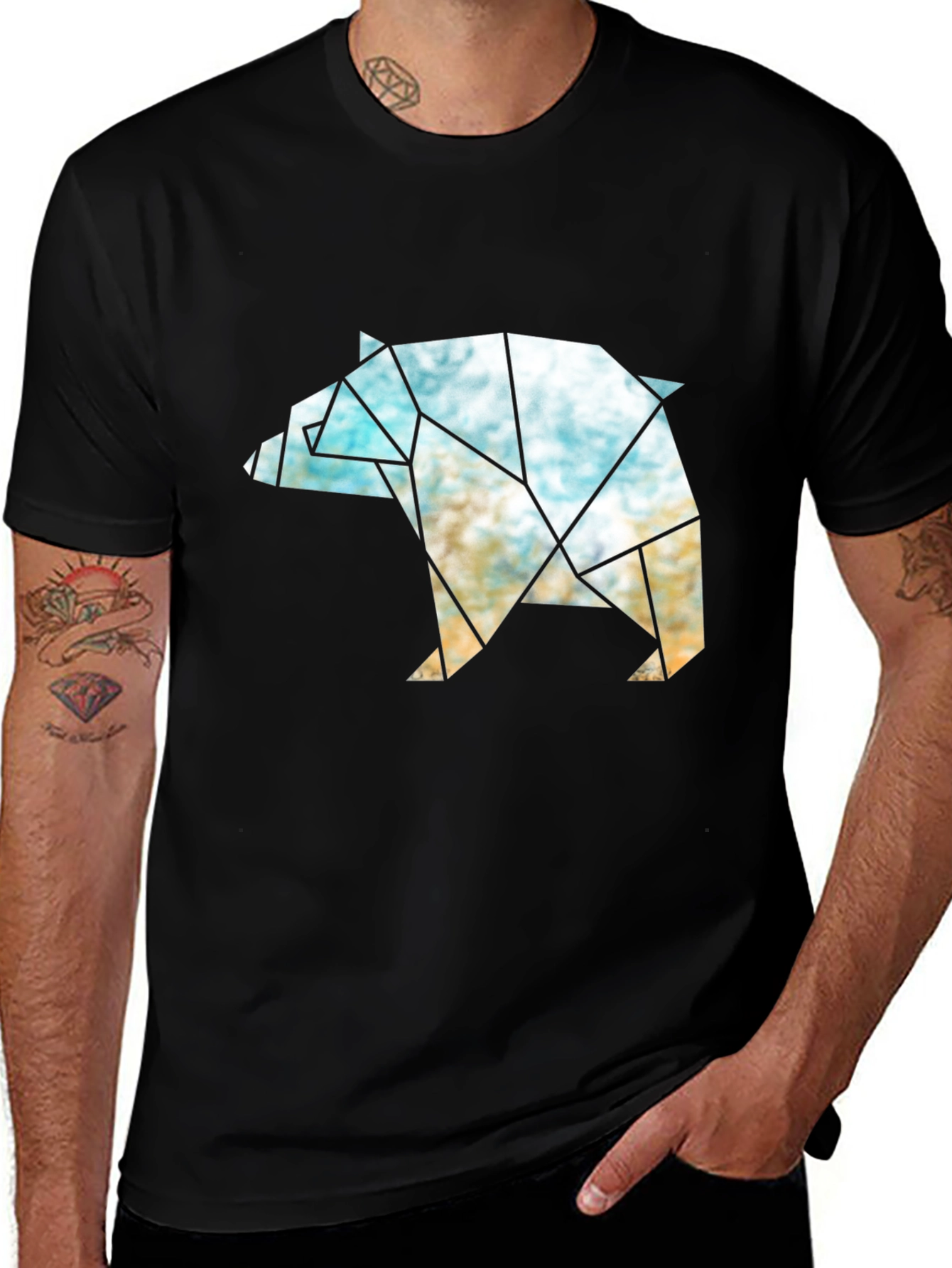 Variant 20 of Geometric Bear Graphic T-Shirt - Modern Black Tee
