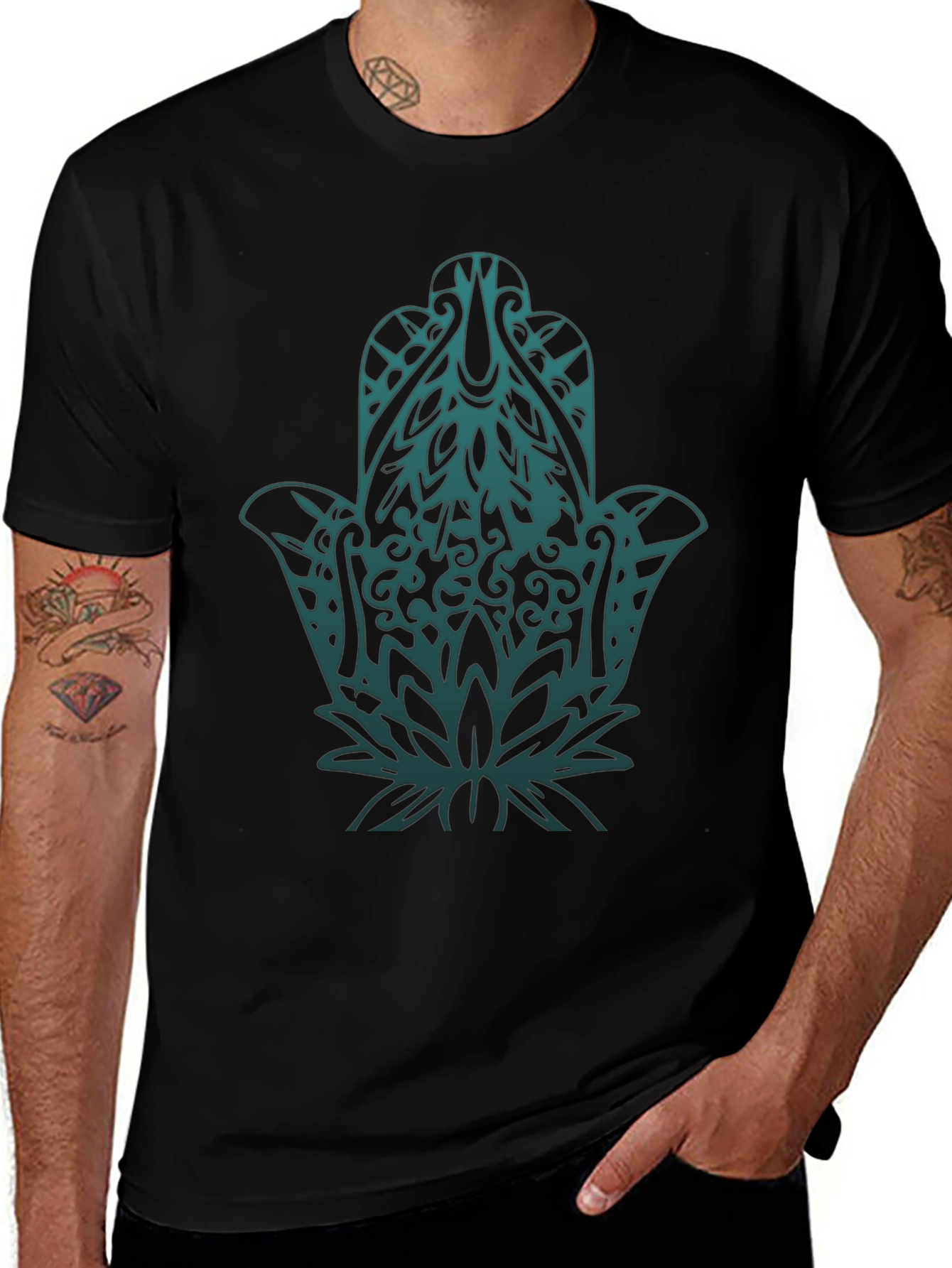Hamsa Hand Graphic Print Black T-Shirt