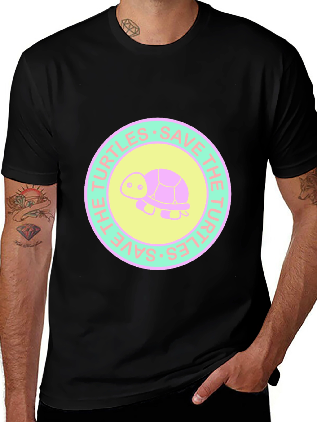 Variant 12 of Save the Turtles Graphic Tee - Stylish Black T-Shirt