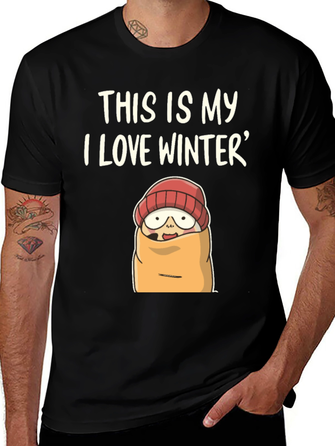 Variant 21 of Funny Winter T-Shirt: I Love Winter Cartoon Graphic Tee