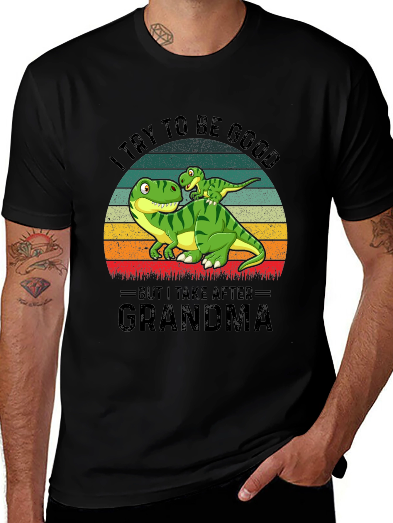 Variant 18 of Funny Dinosaur T-Shirt - I Try To Be Good, But I Take After Grandma