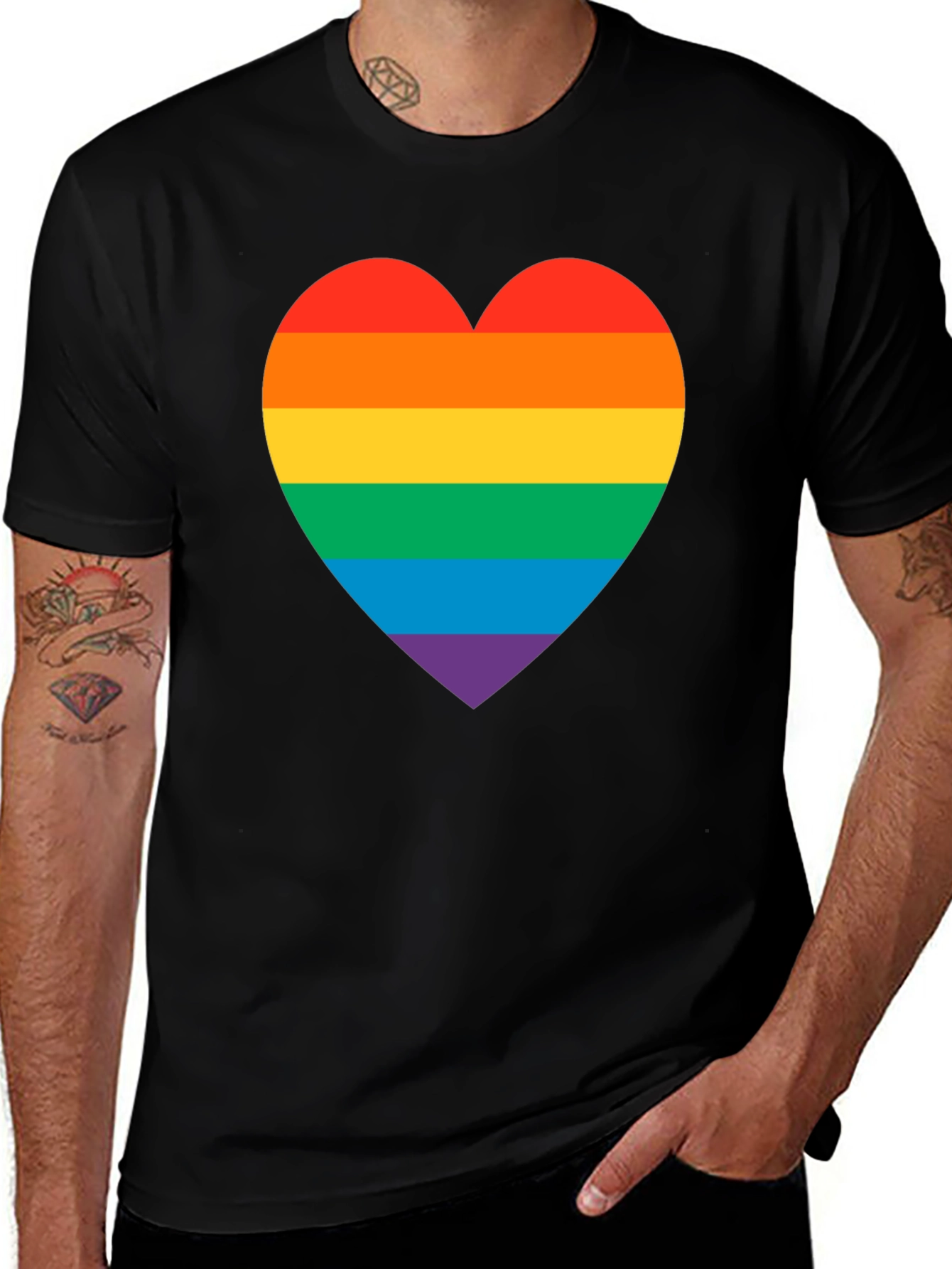 Variant 16 of Rainbow Heart Pride T-Shirt - Black