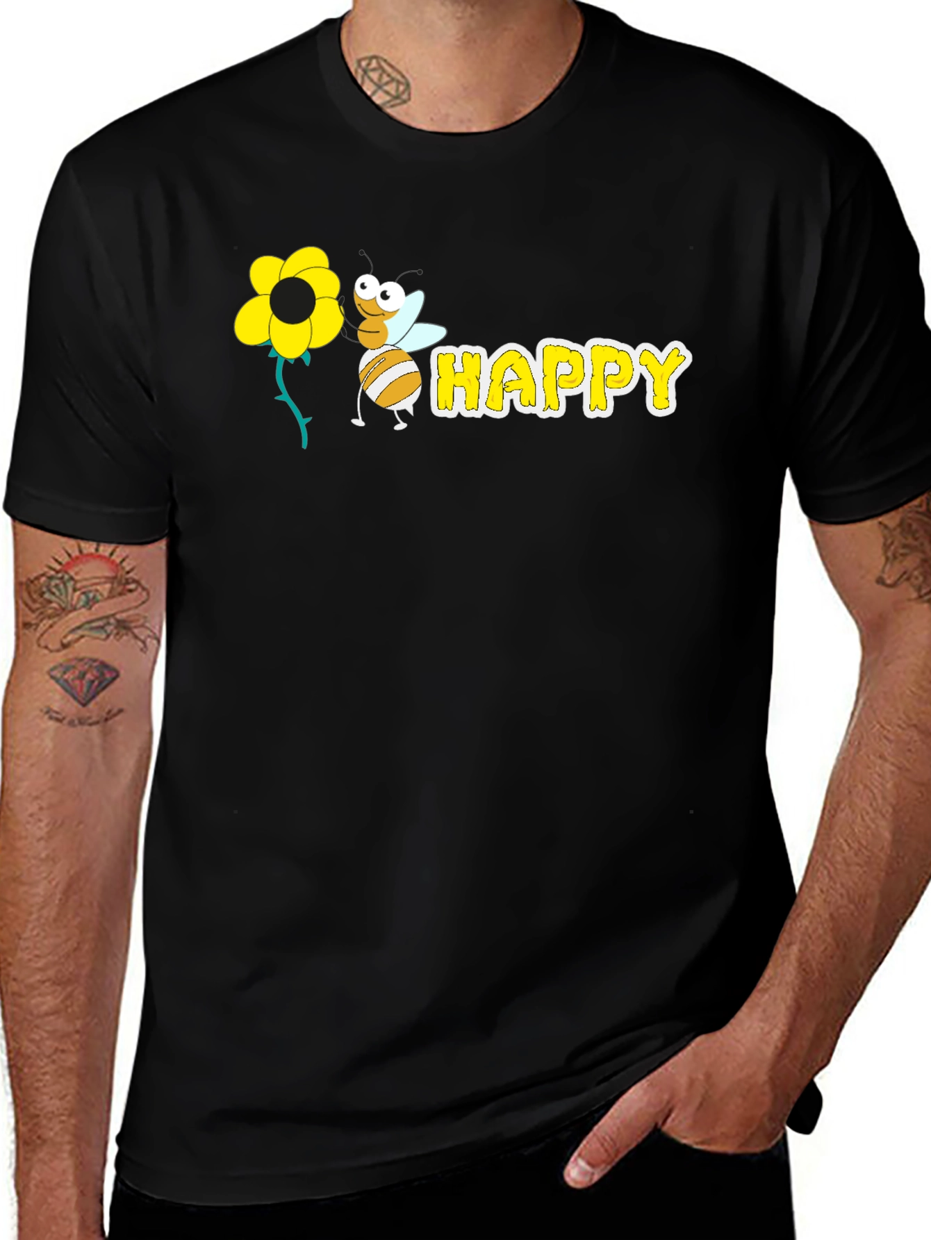 Variant 4 of Happy Bee Graphic T-Shirt - Black