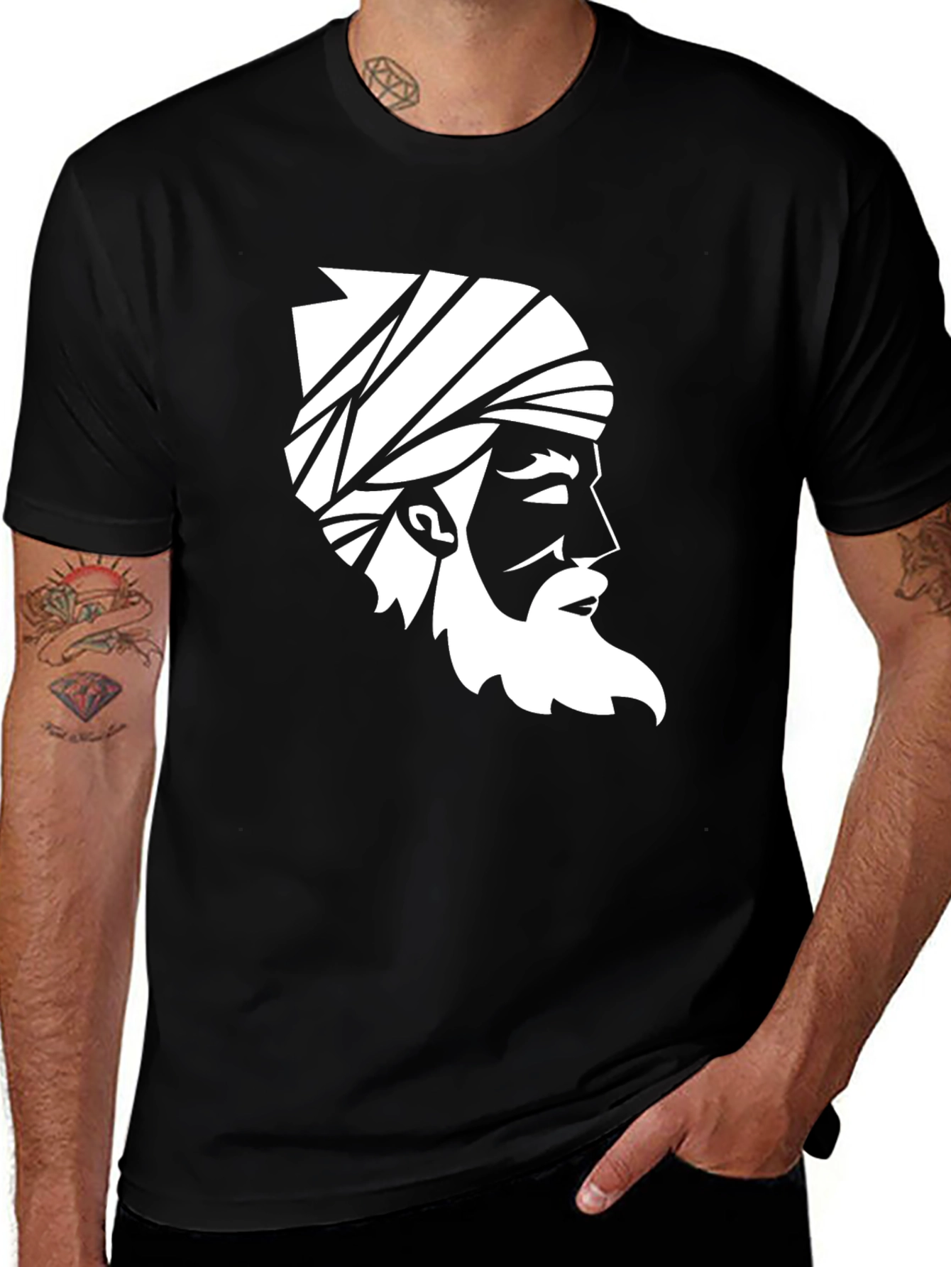 Variant 8 of Black T-Shirt with White Bearded Man Graphic