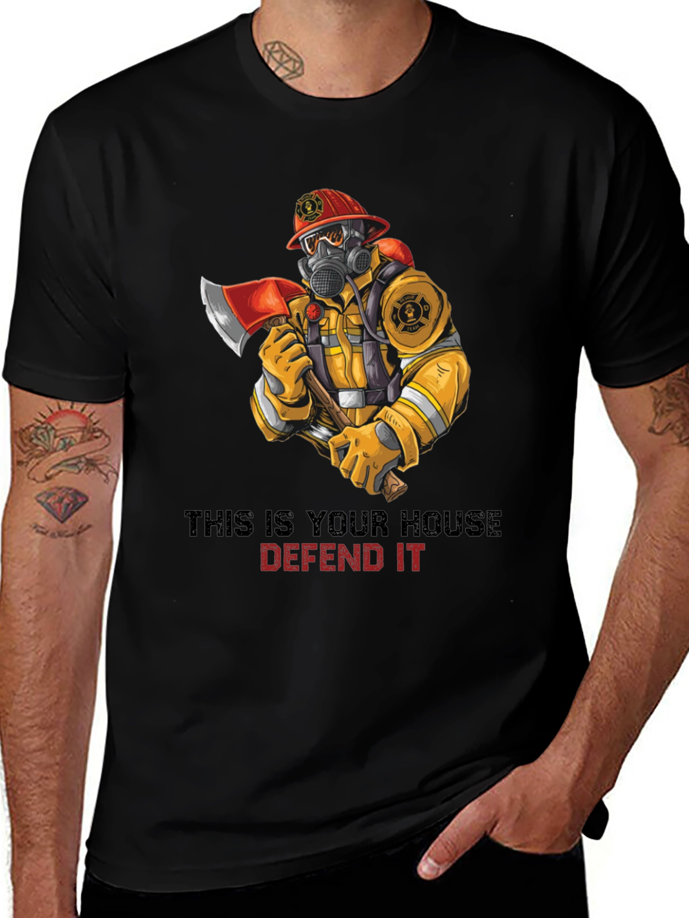 Variant 11 of Firefighter Graphic T-Shirt - Defend It