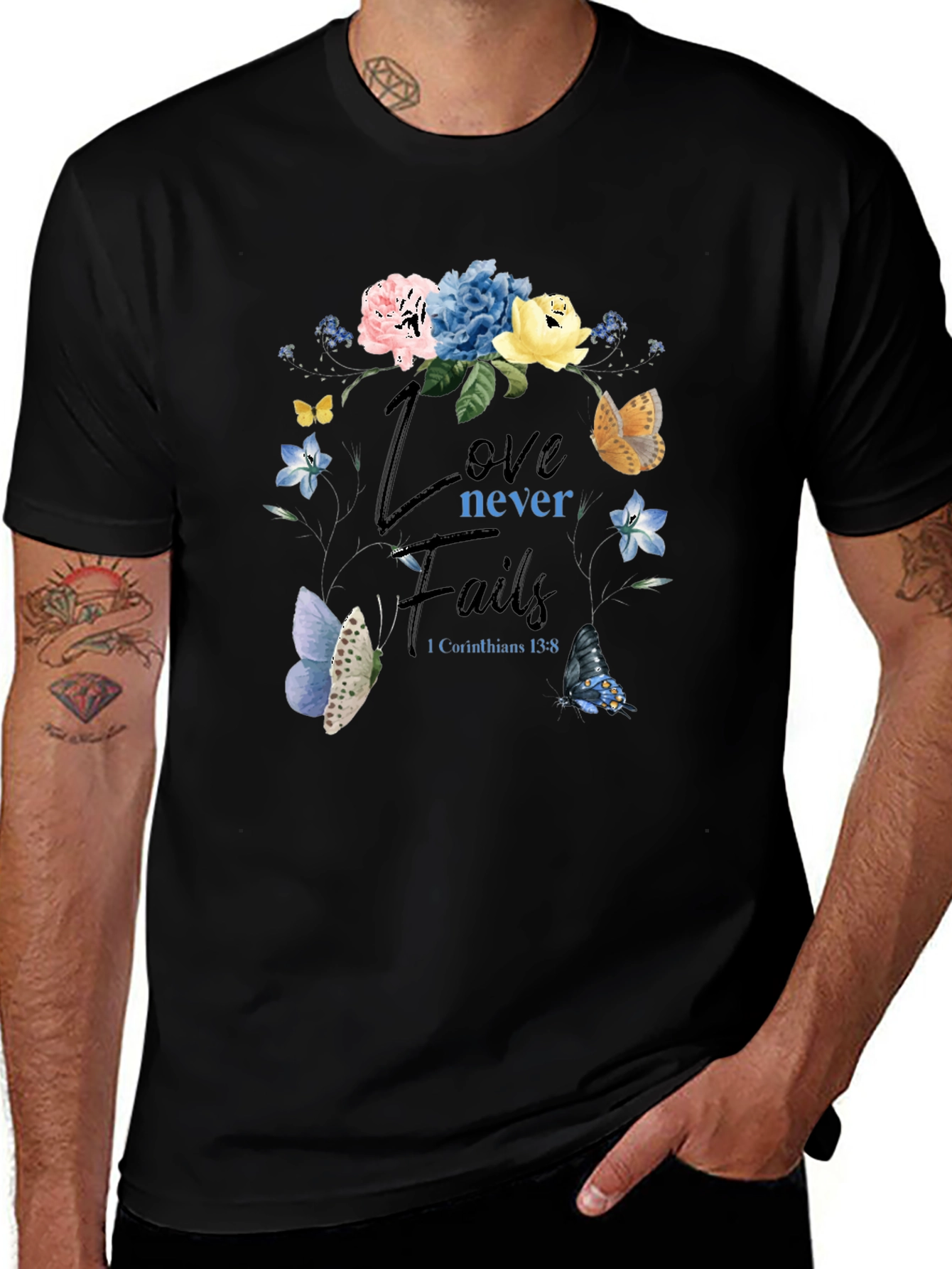 Variant 15 of Love Never Fails Floral Butterfly T-Shirt