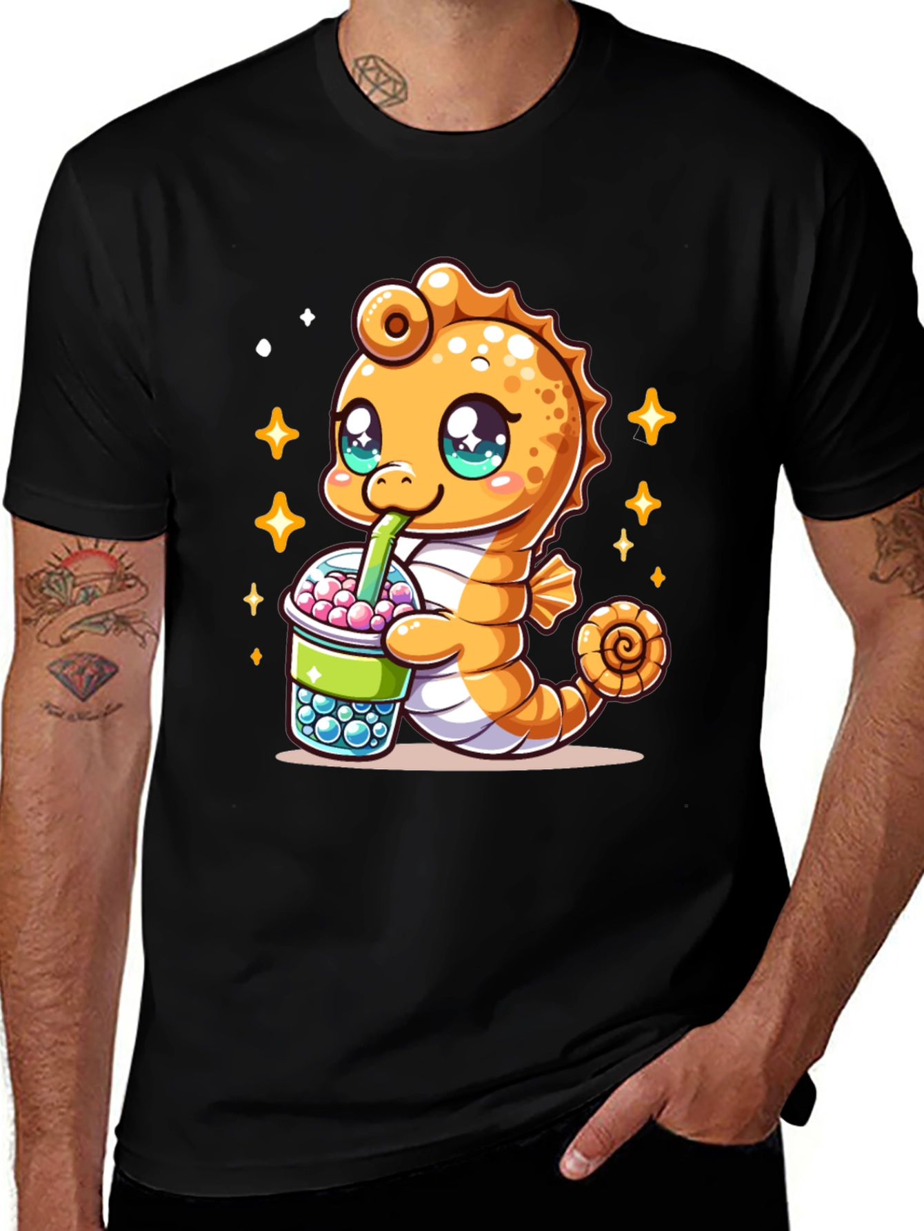 Variant 21 of Cute Seahorse Boba Tea Graphic Tee