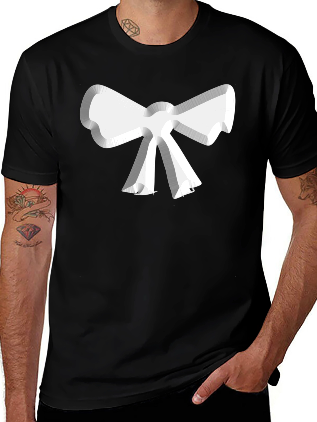 White Bow Tie Graphic Black T-Shirt