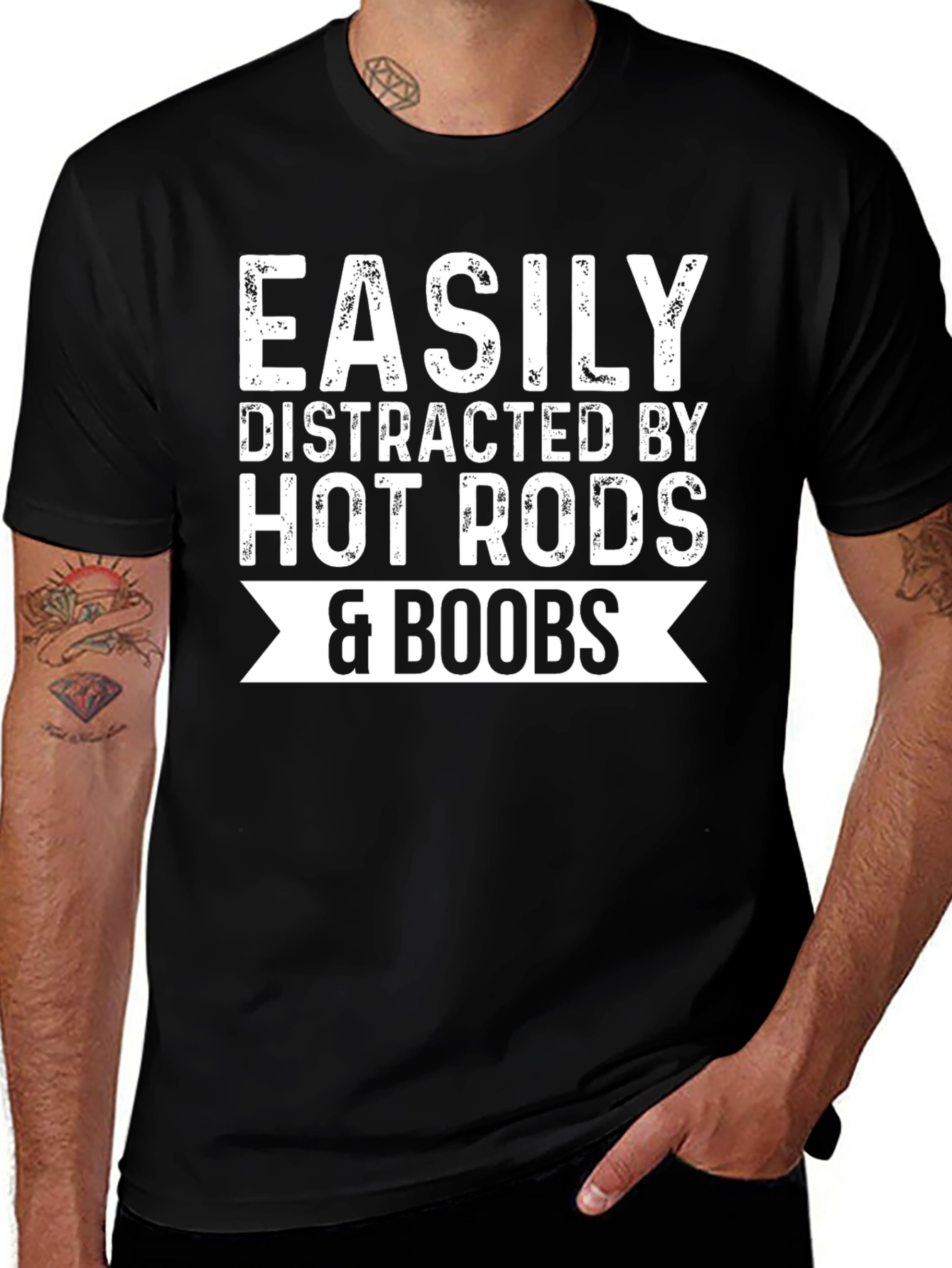 Variant 14 of Easily Distracted Hot Rods & Boobs Graphic T-Shirt
