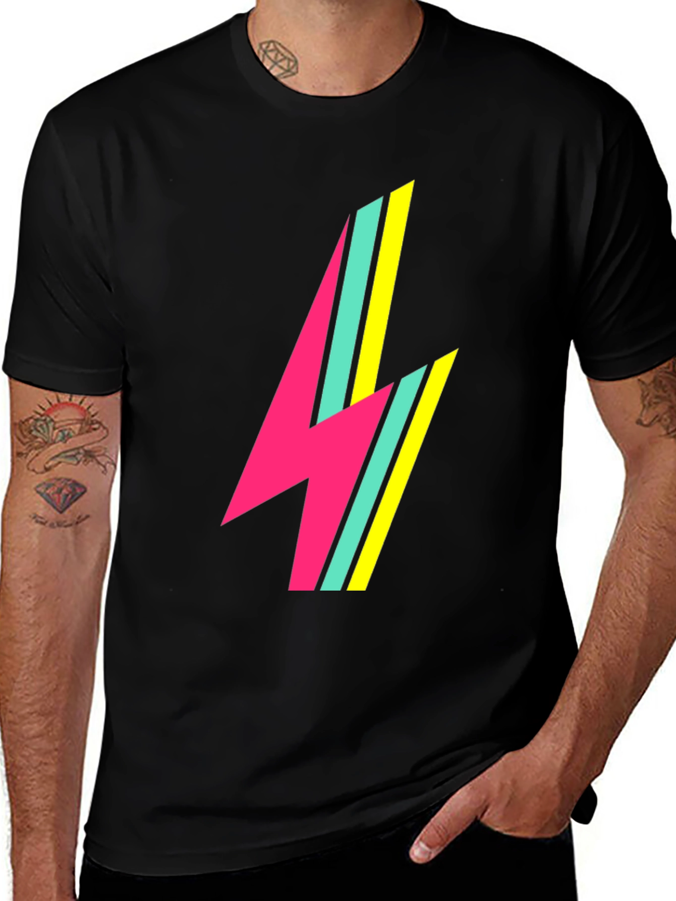 Variant 4 of Retro Lightning Bolt Graphic Tee - Black