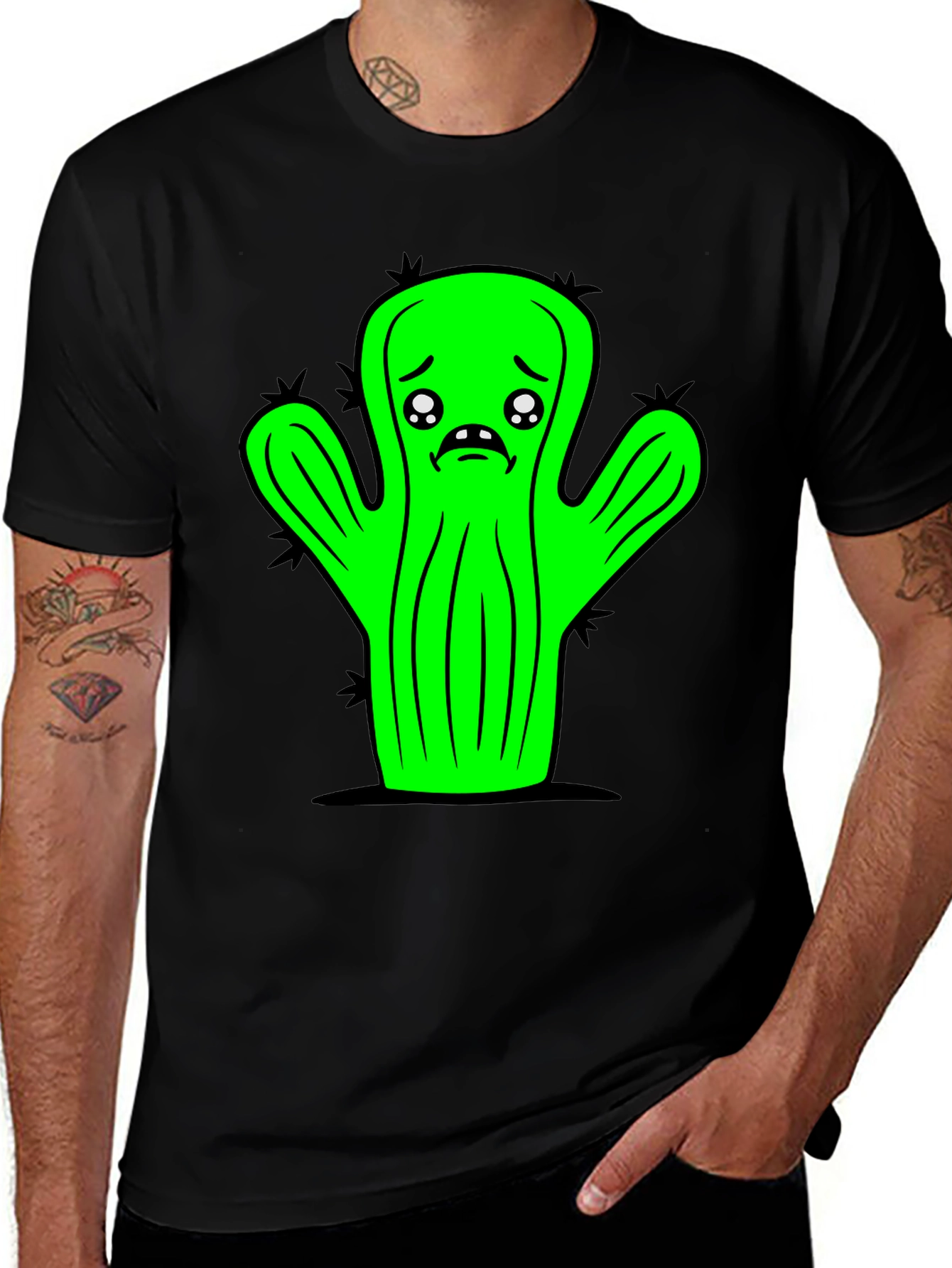 Variant 15 of Sad Cactus Graphic Tee - Black Unisex T-Shirt