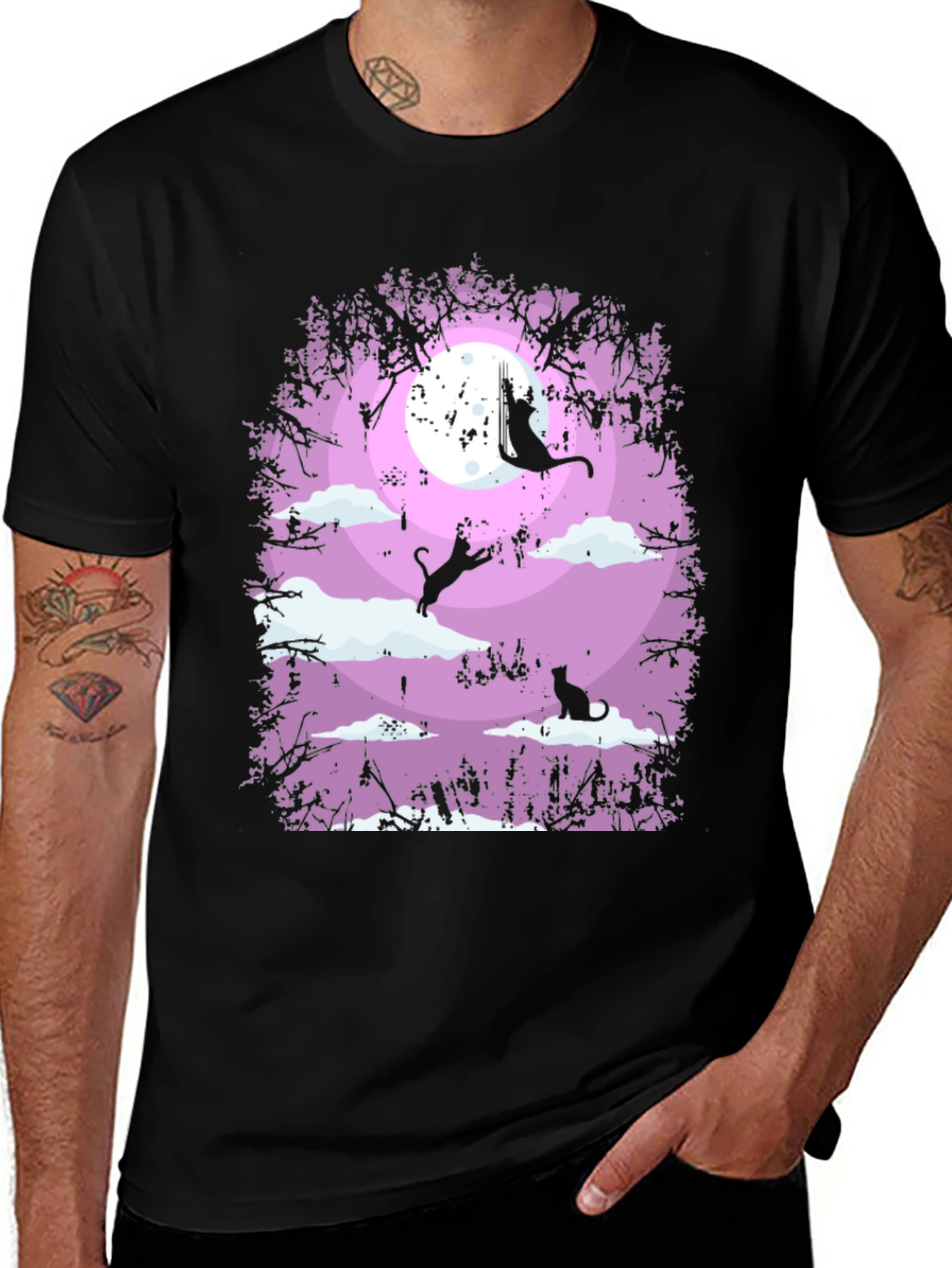 Variant 11 of Whimsical Cat Moon T-Shirt - Black
