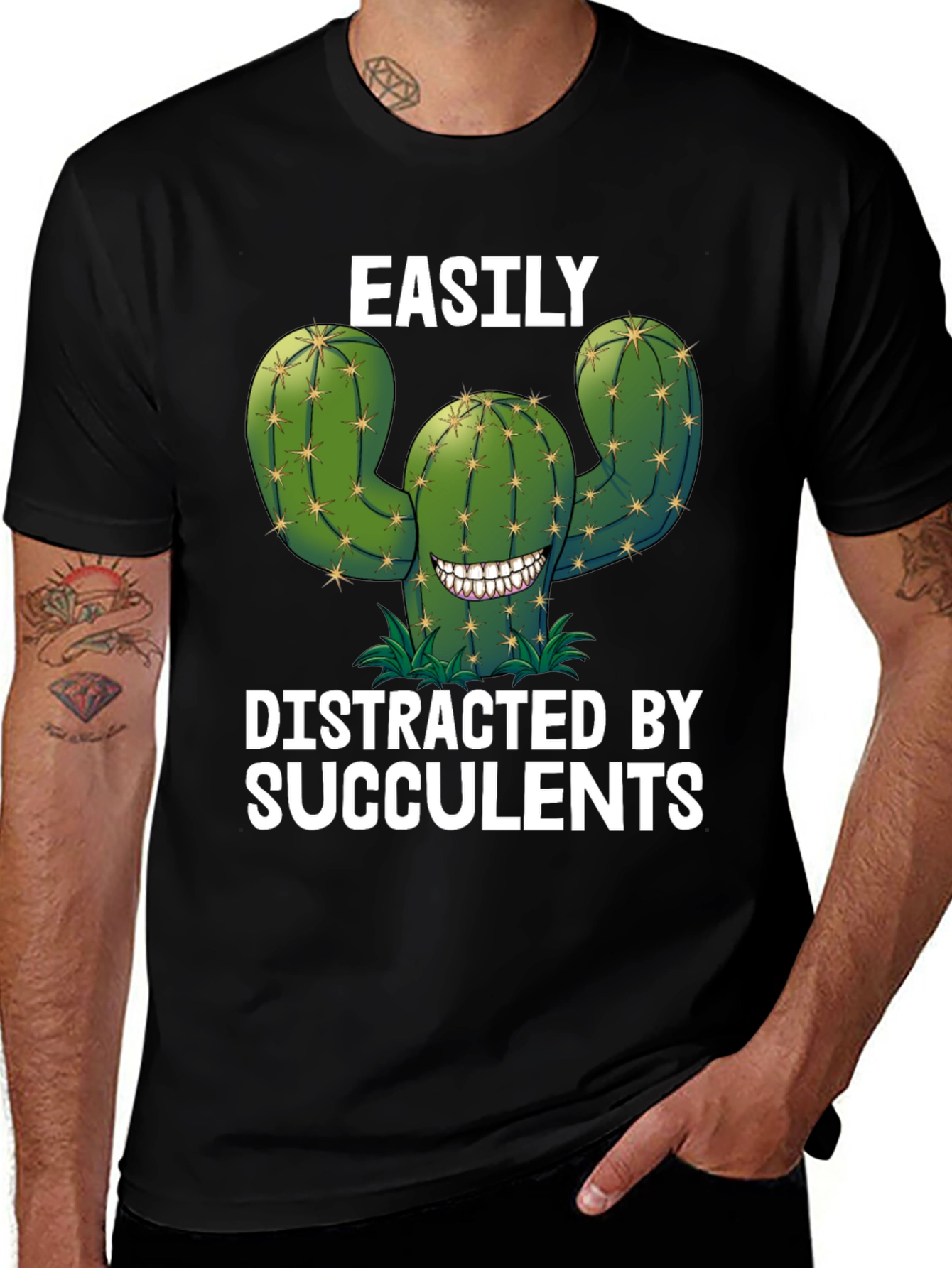 Variant 2 of Easily Distracted by Succulents Funny T-Shirt
