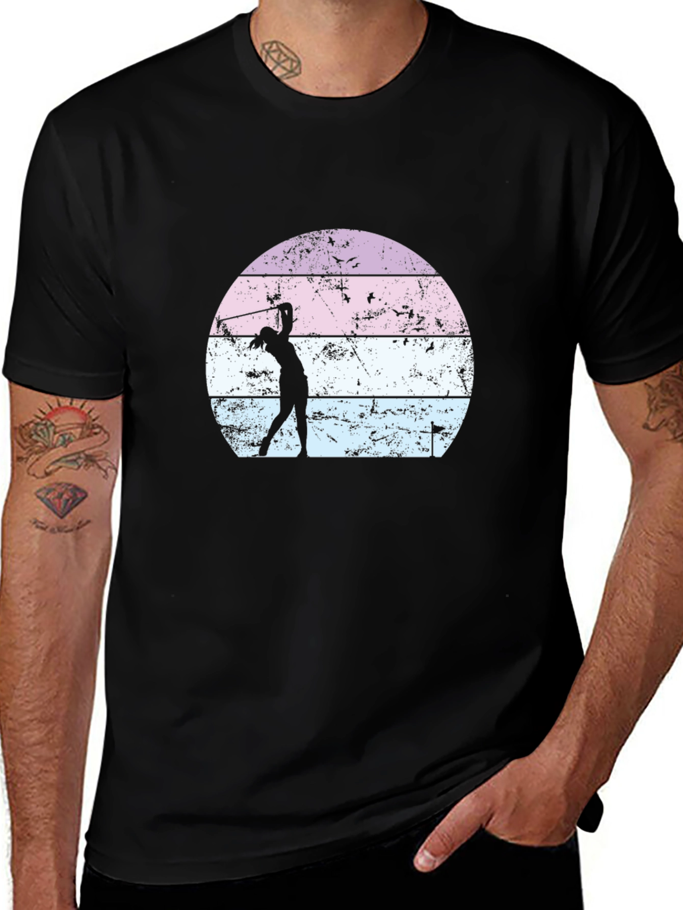 Variant 8 of Retro Golfer T-Shirt - Vintage Sunset Design