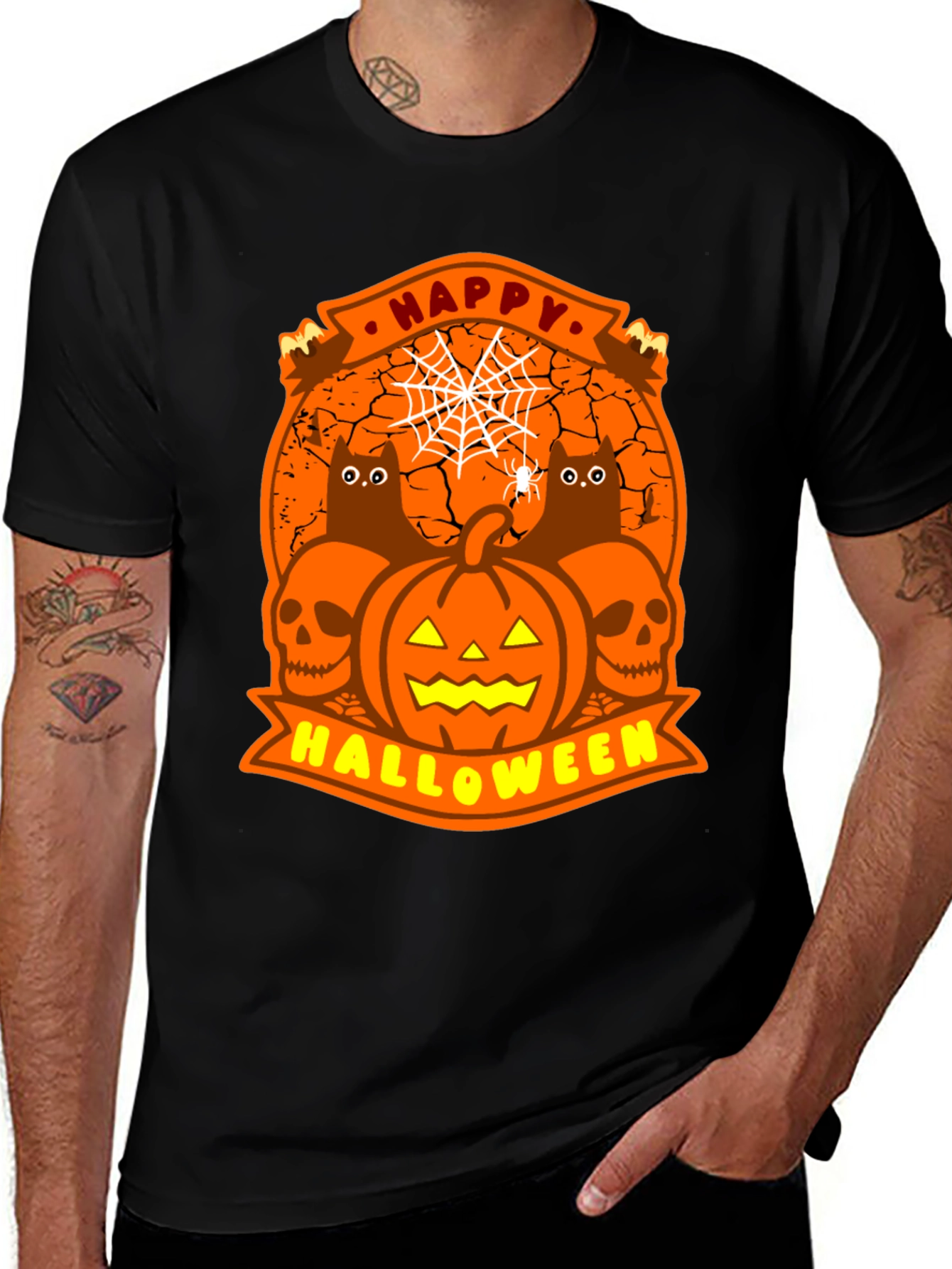Halloween Graphic T-Shirt - Pumpkin, Cats, Skulls